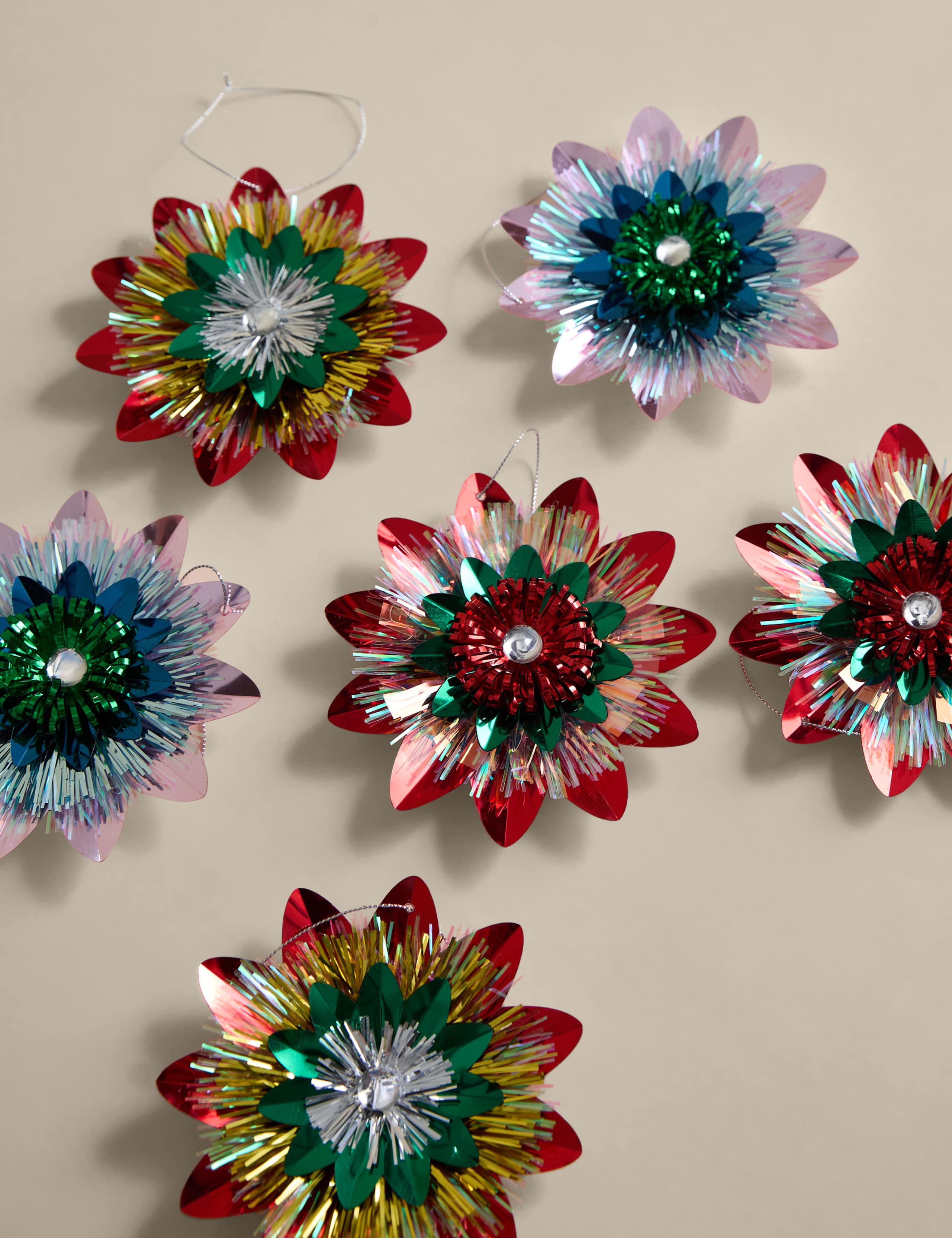 6pk Hanging Tinsel Rosette Decorations 1 of 3
