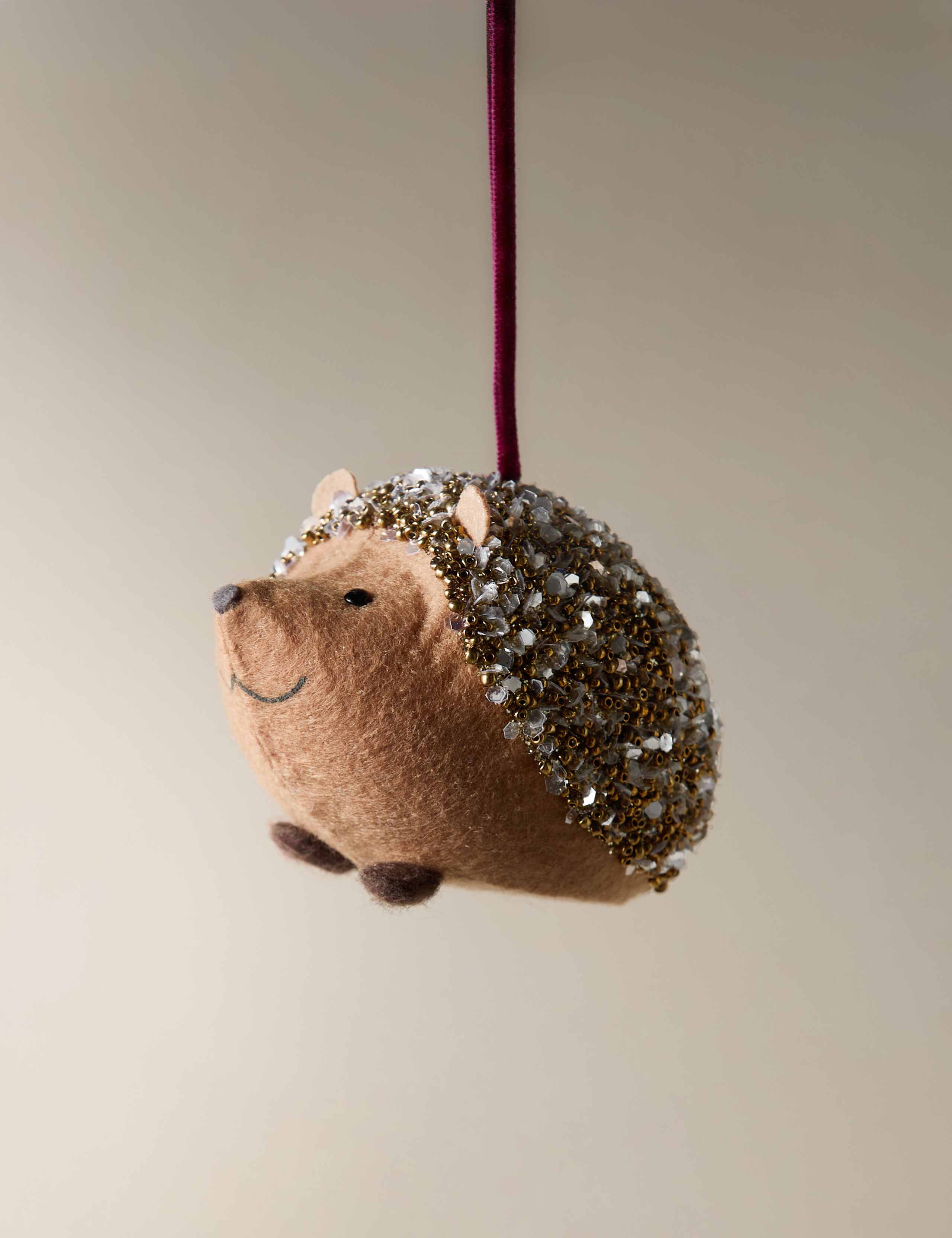Felt Hanging Beaded Hedgehog Decoration 1 of 3