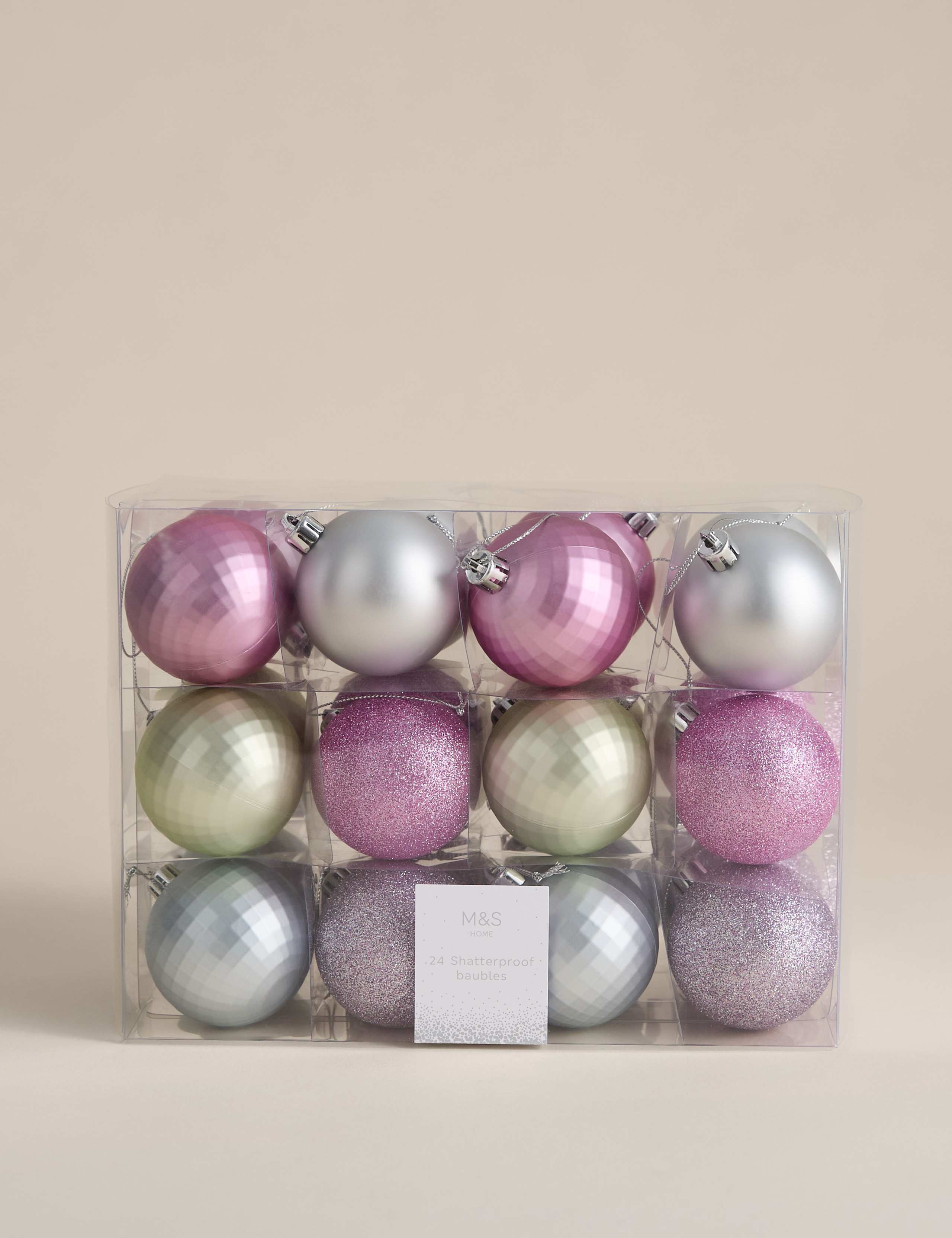 24pk Multicoloured Shatterproof Baubles 3 of 3