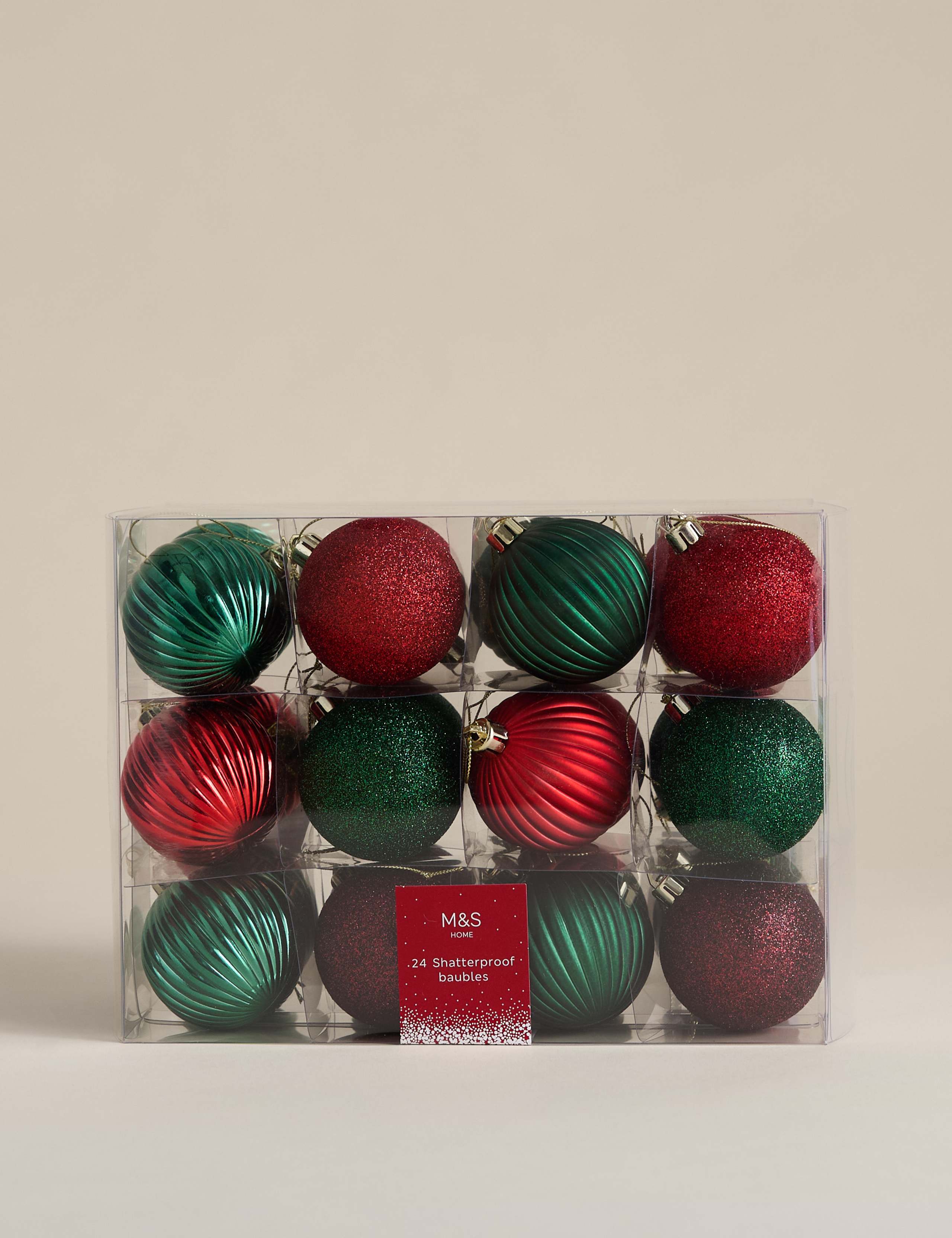 24pk Multicoloured Shatterproof Baubles 2 of 3