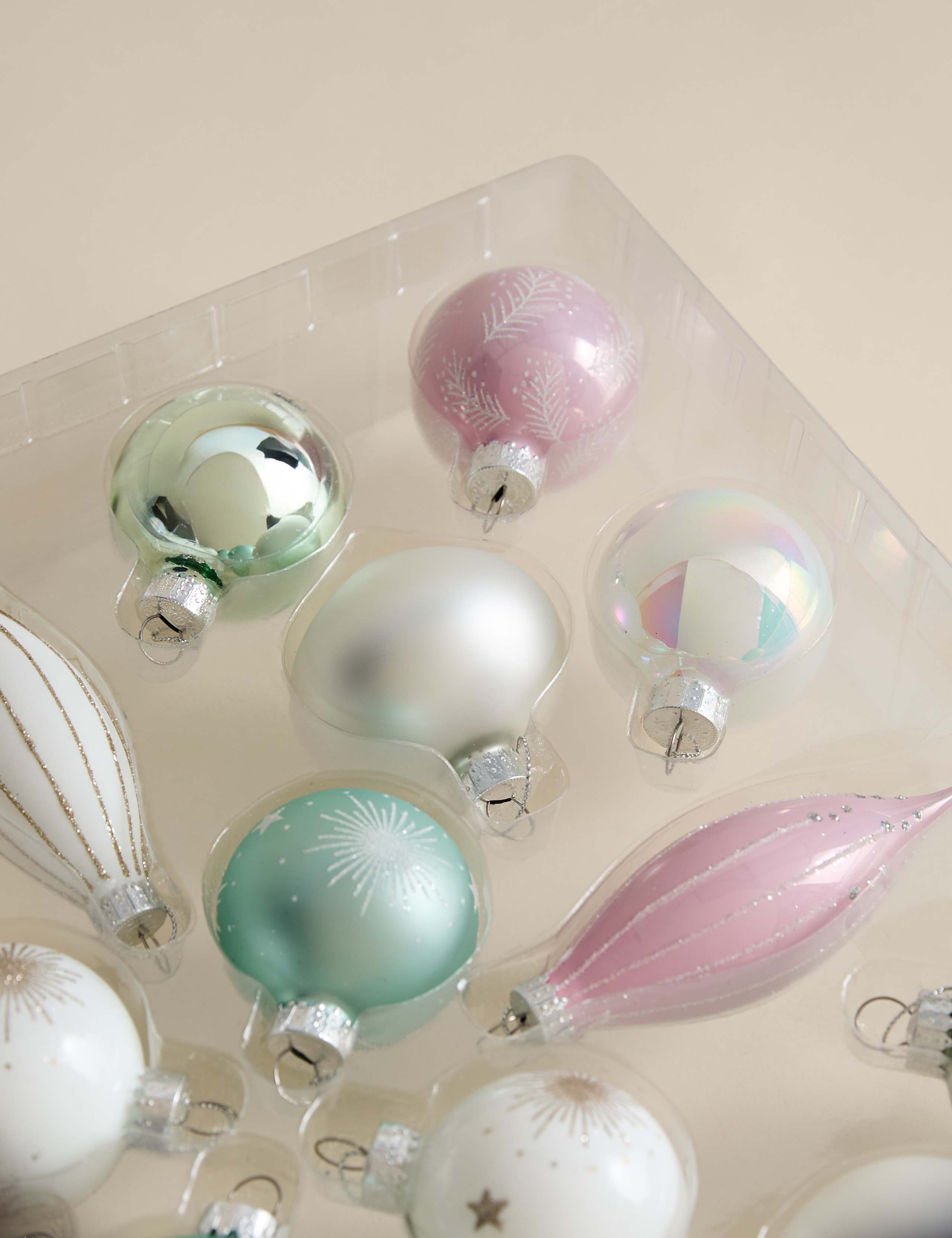 24pk Decorative Glass Baubles 3 of 3