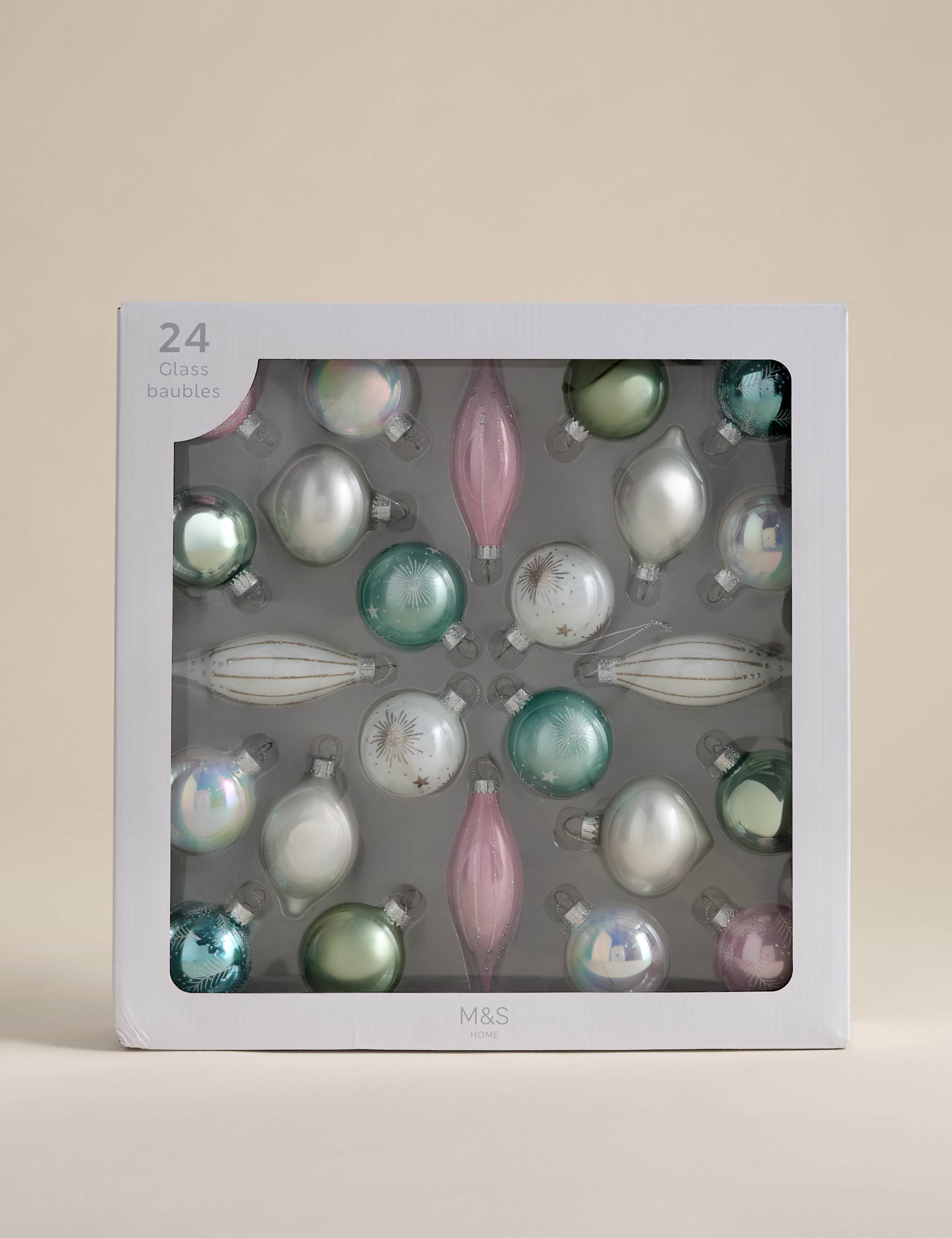 24pk Decorative Glass Baubles 2 of 3