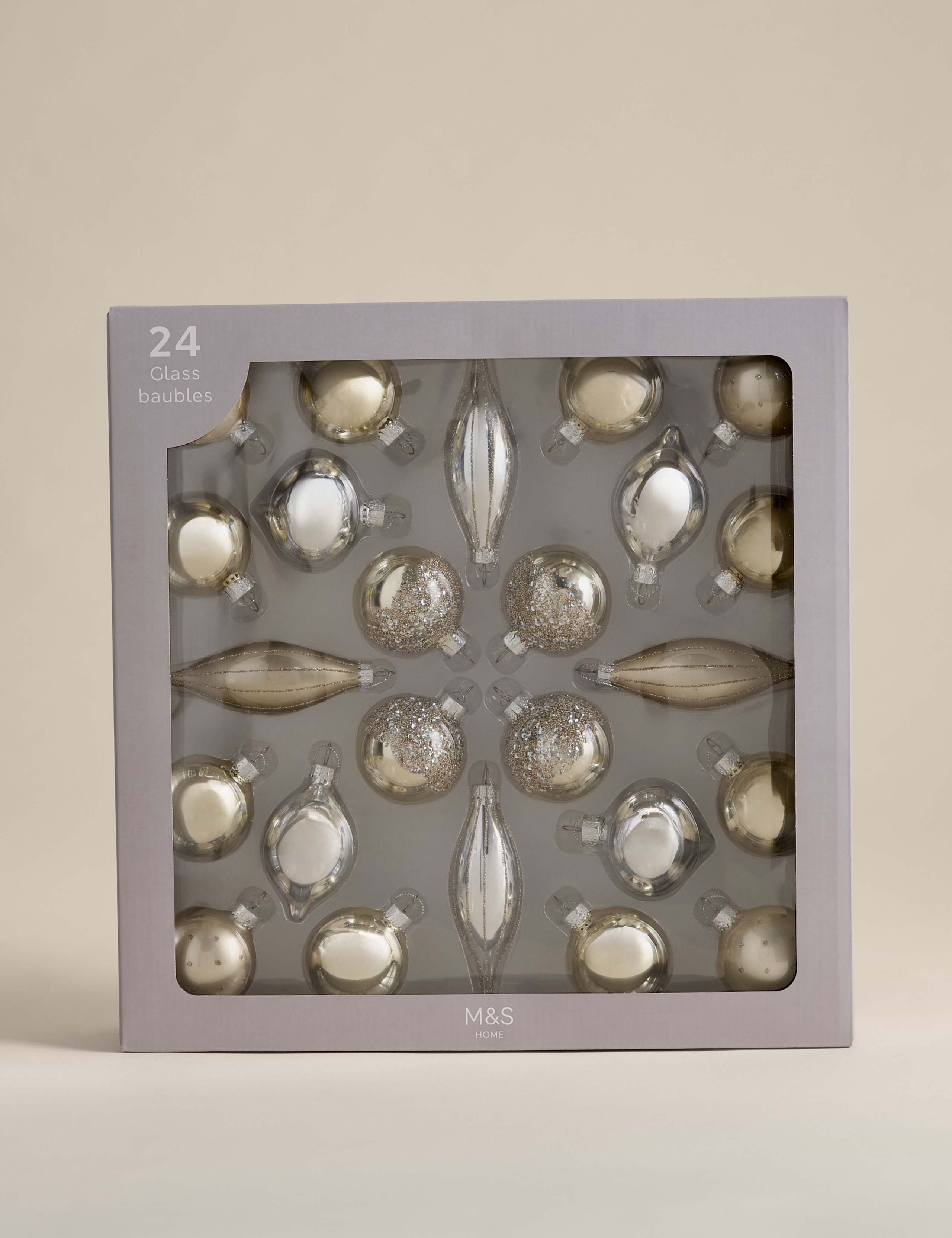 24pk Decorative Glass Baubles 2 of 3
