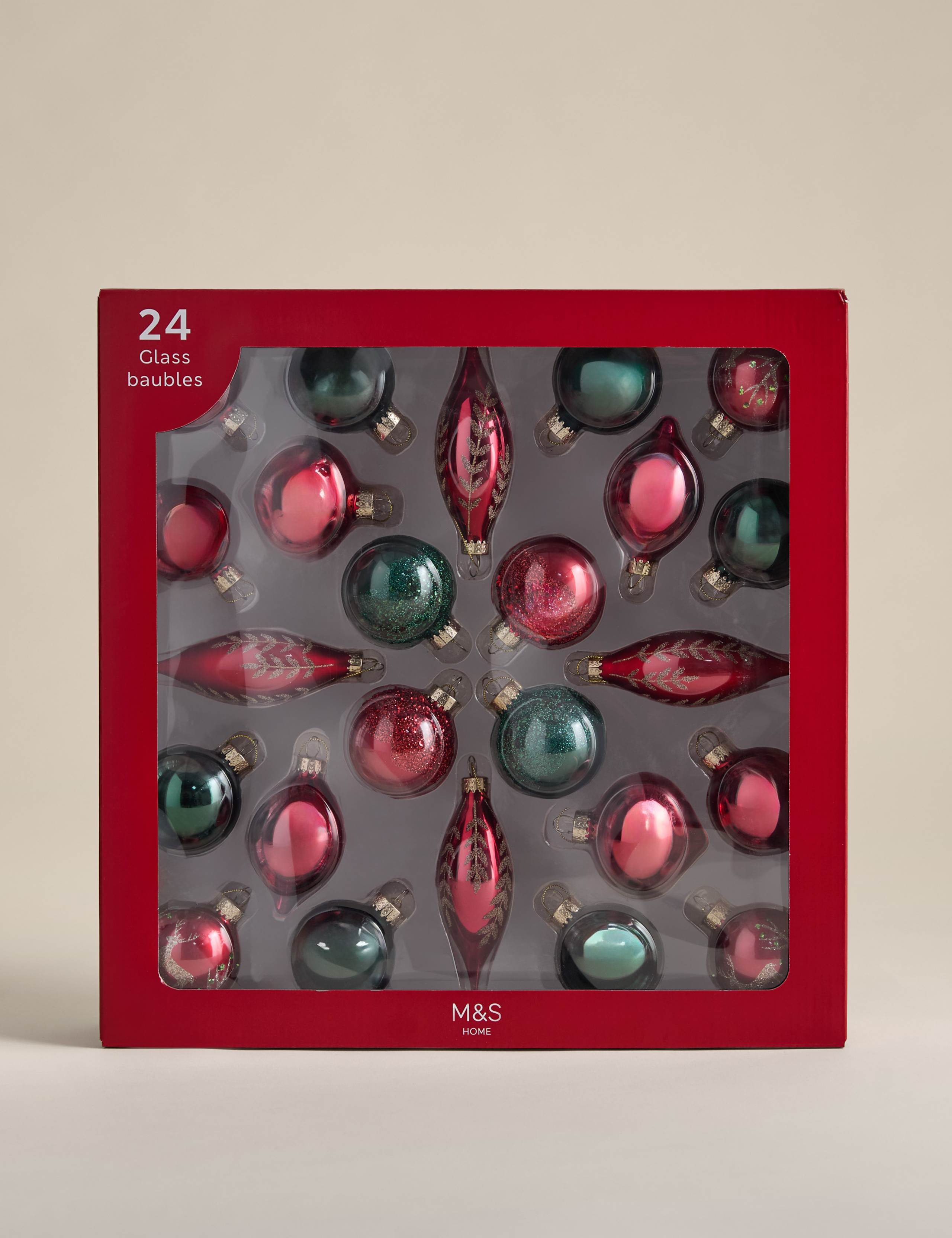 24pk Decorative Glass Baubles 2 of 3