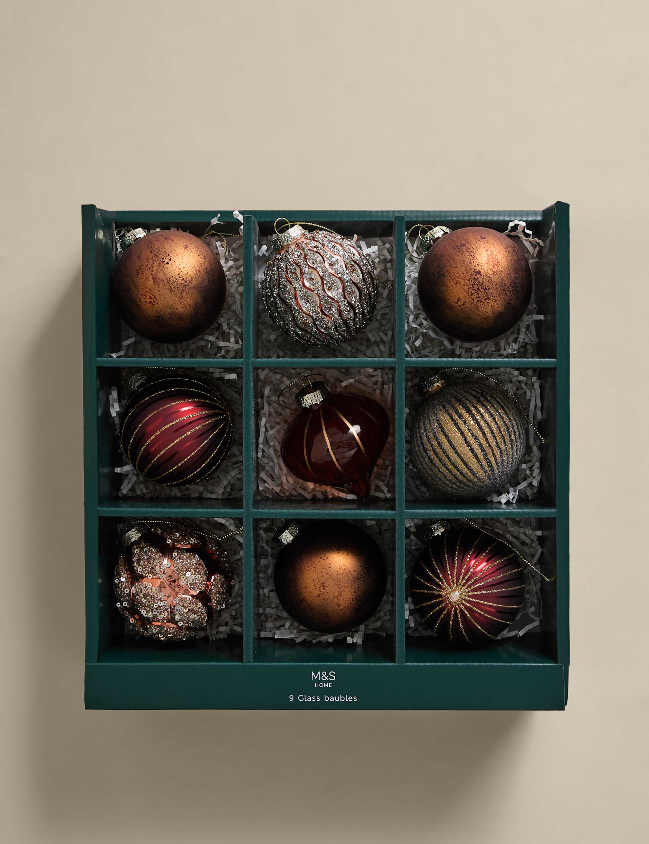 9pk Autumnal Mix Glass Baubles 2 of 3