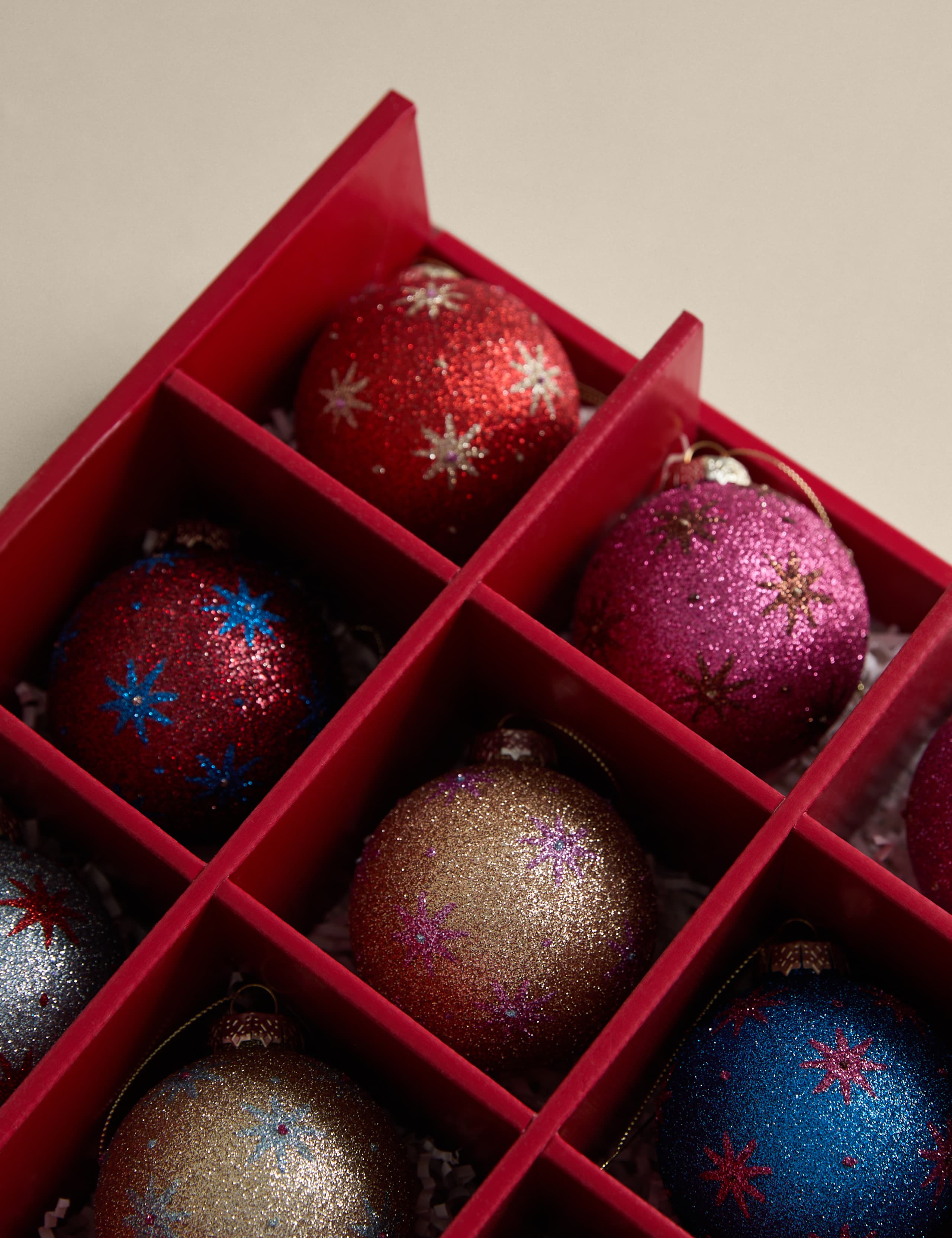 9pk Multicoloured Glitter Decorative Baubles 3 of 3