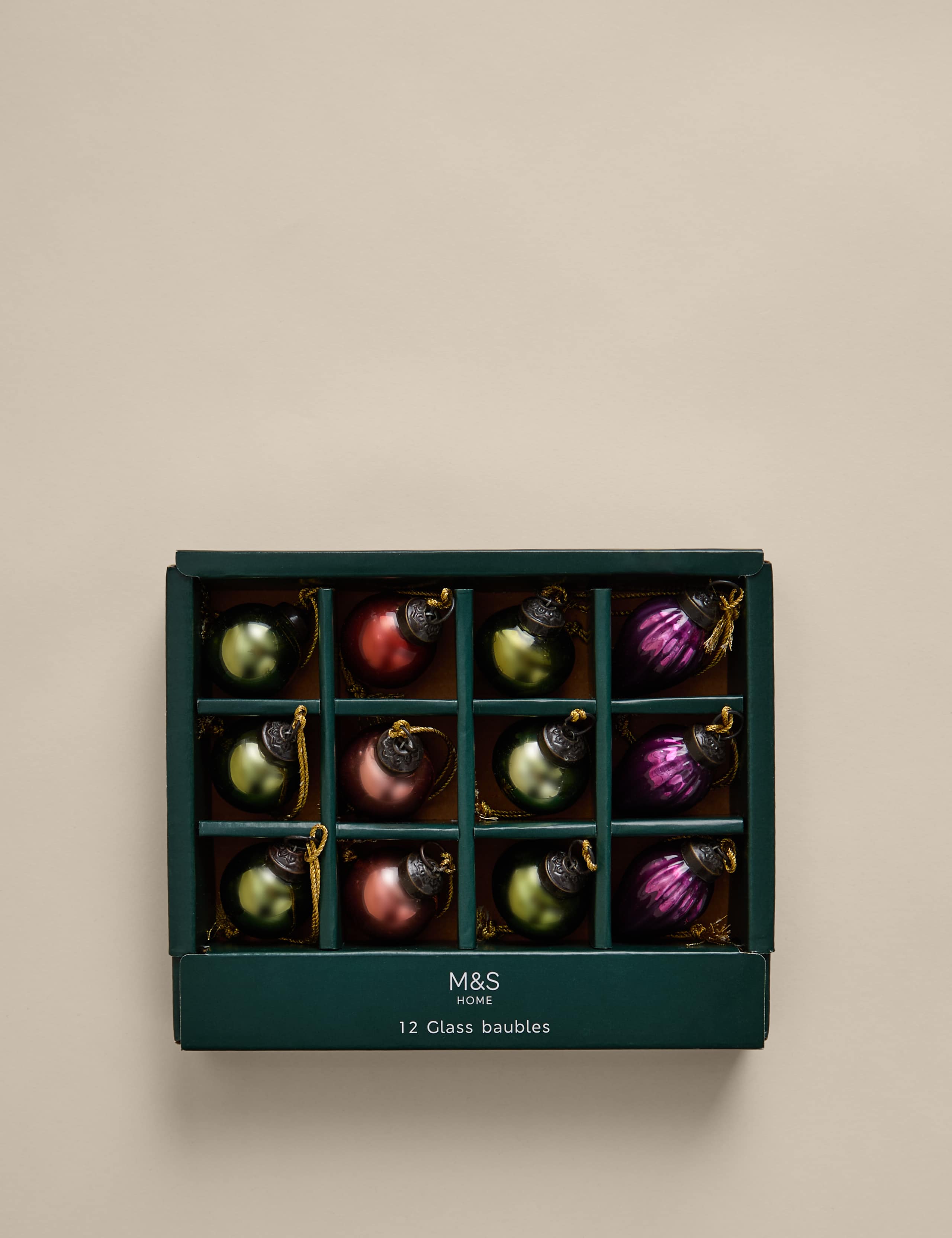 12pk Multicoloured Glass Mini Baubles 2 of 3