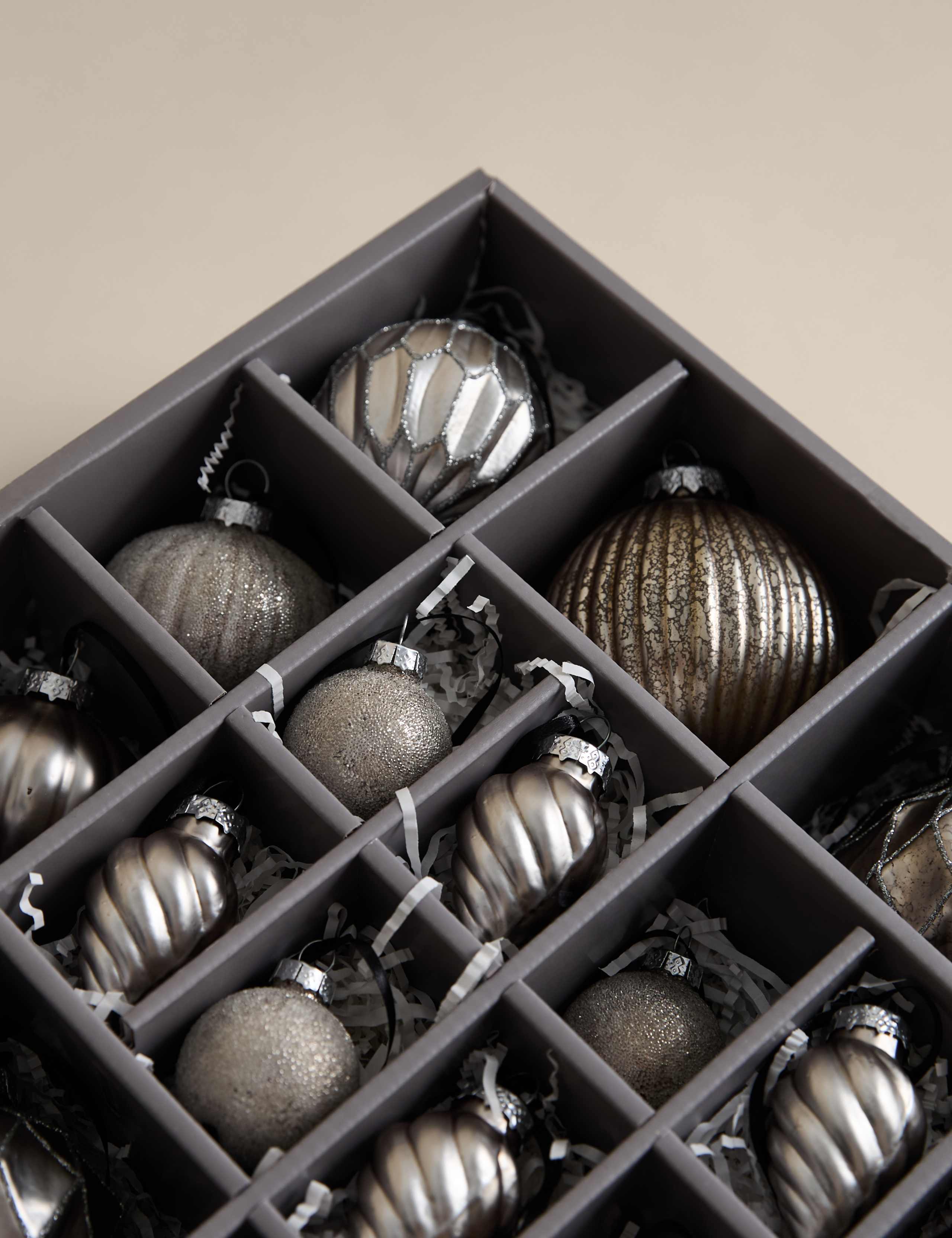 20pk Silver Grey Glass Baubles 3 of 3