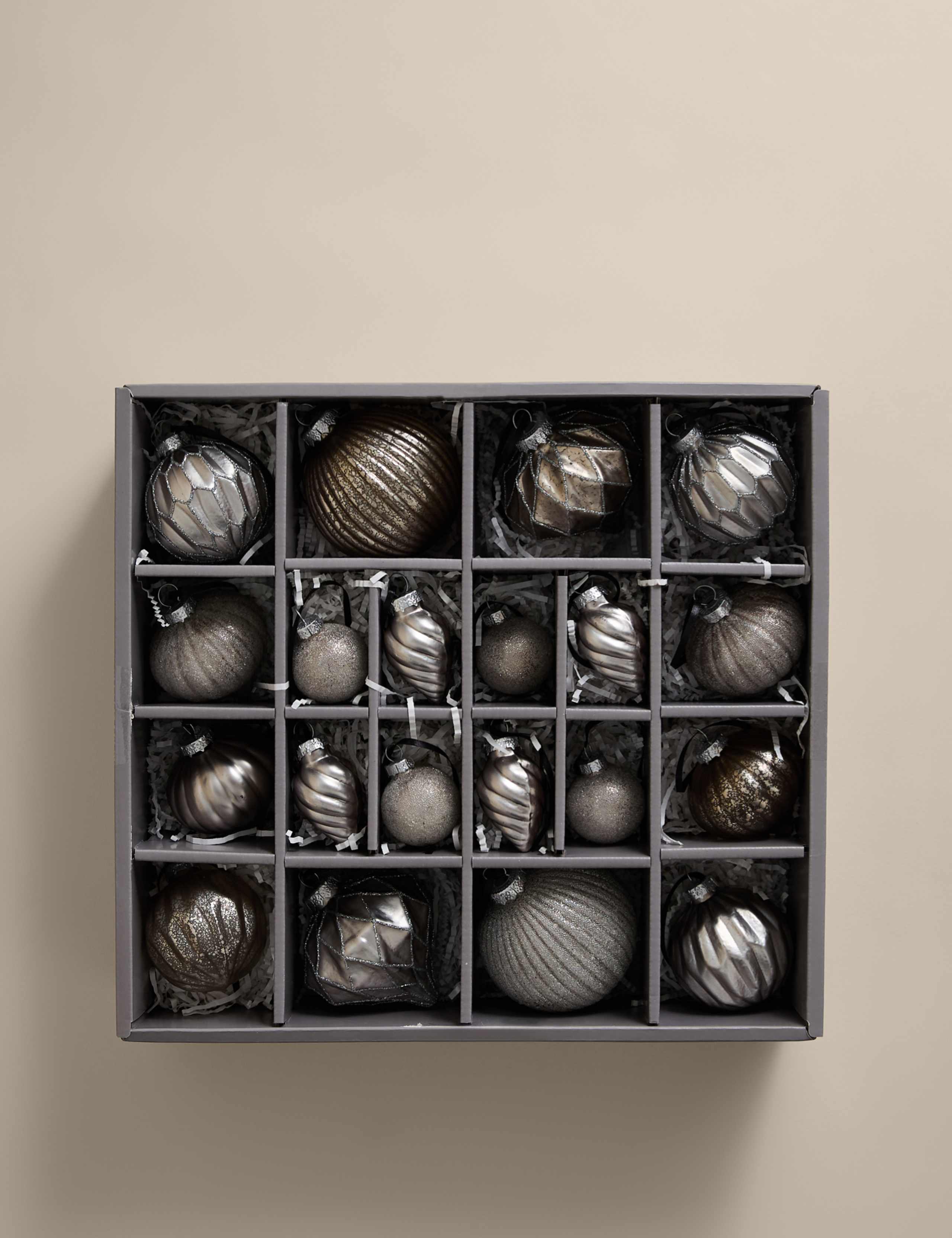 20pk Silver Grey Glass Baubles 2 of 3