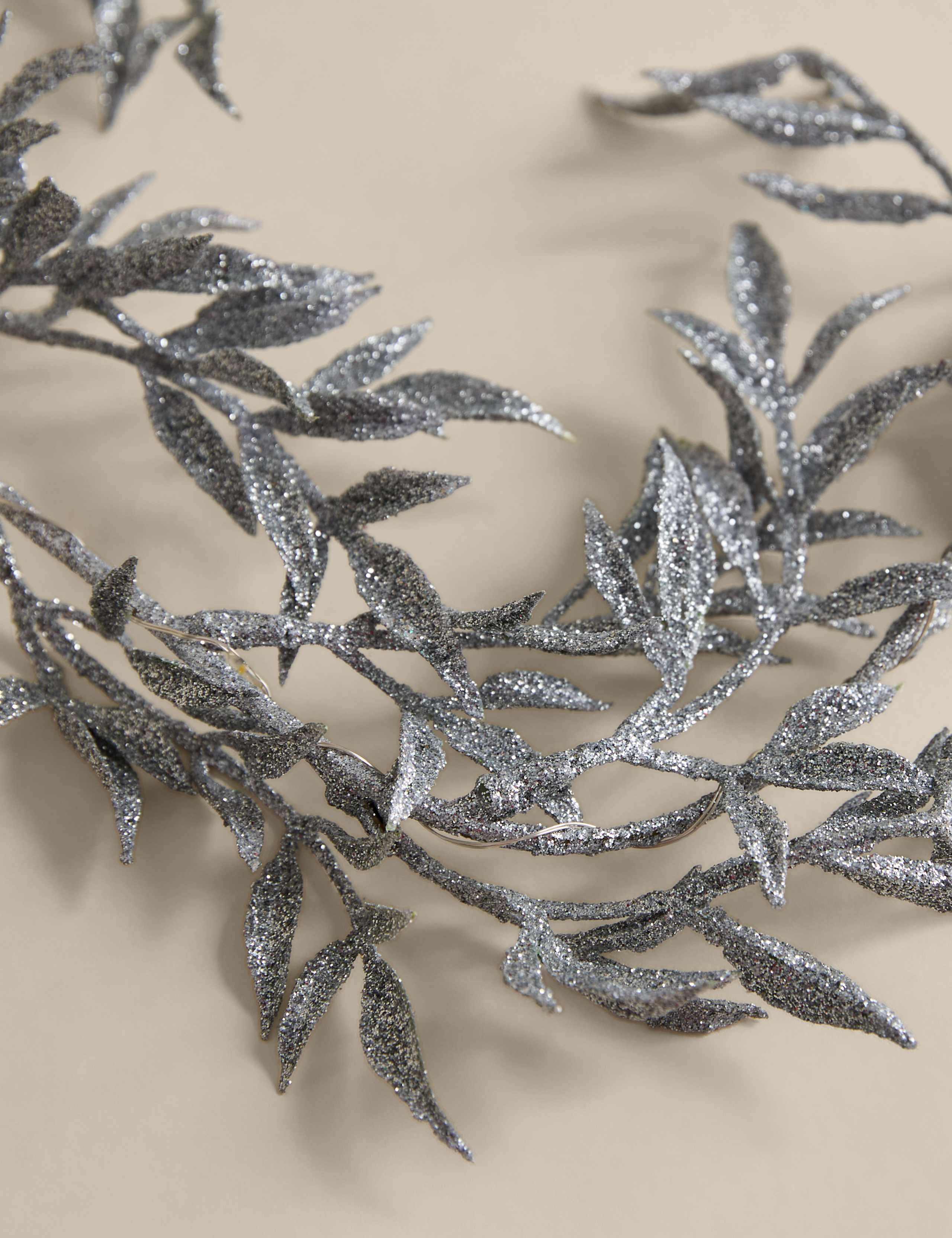 Pre-Lit Silver Leaf Garland 3 of 4