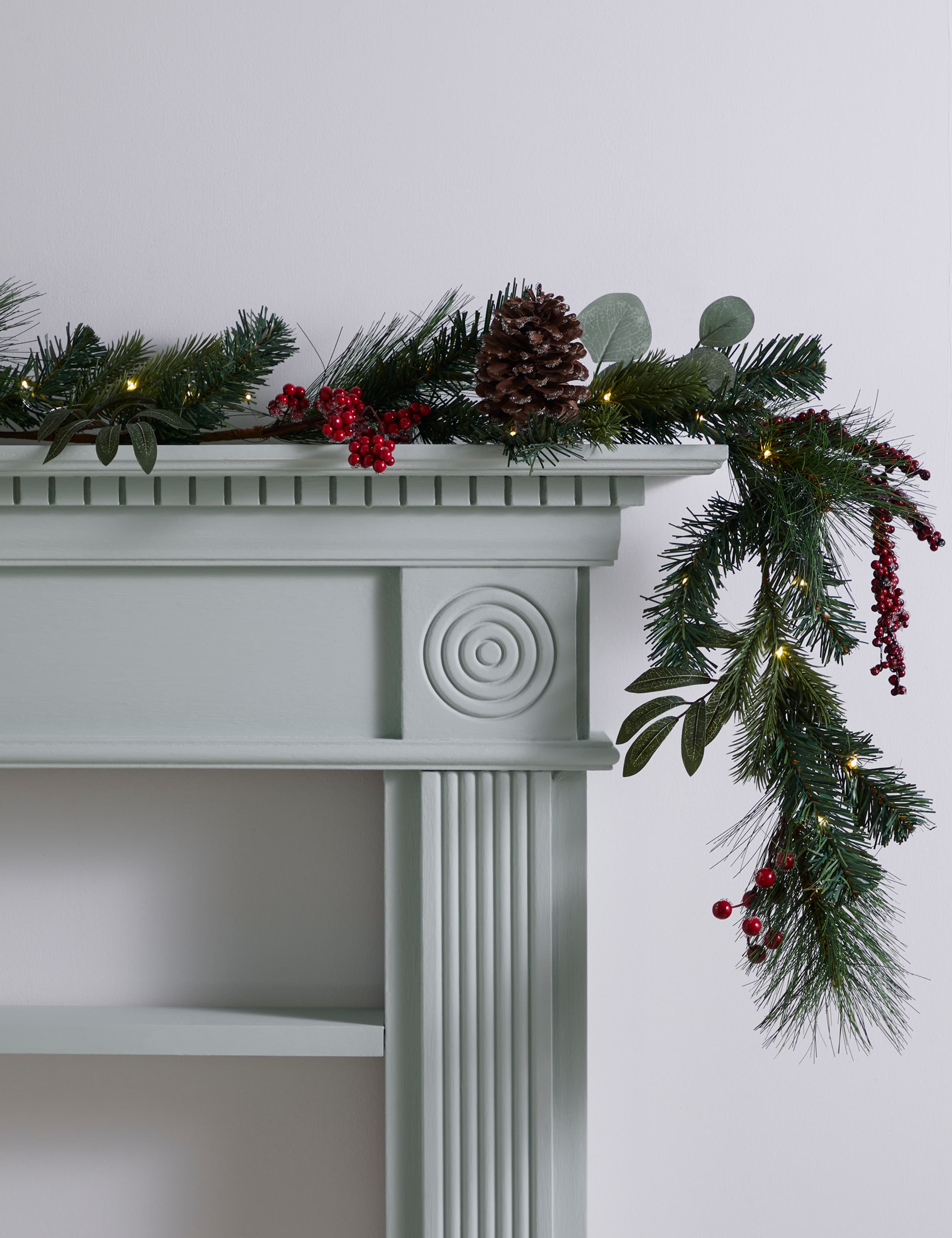 6ft Red Pre-Lit Pine Cone Garland 1 of 4
