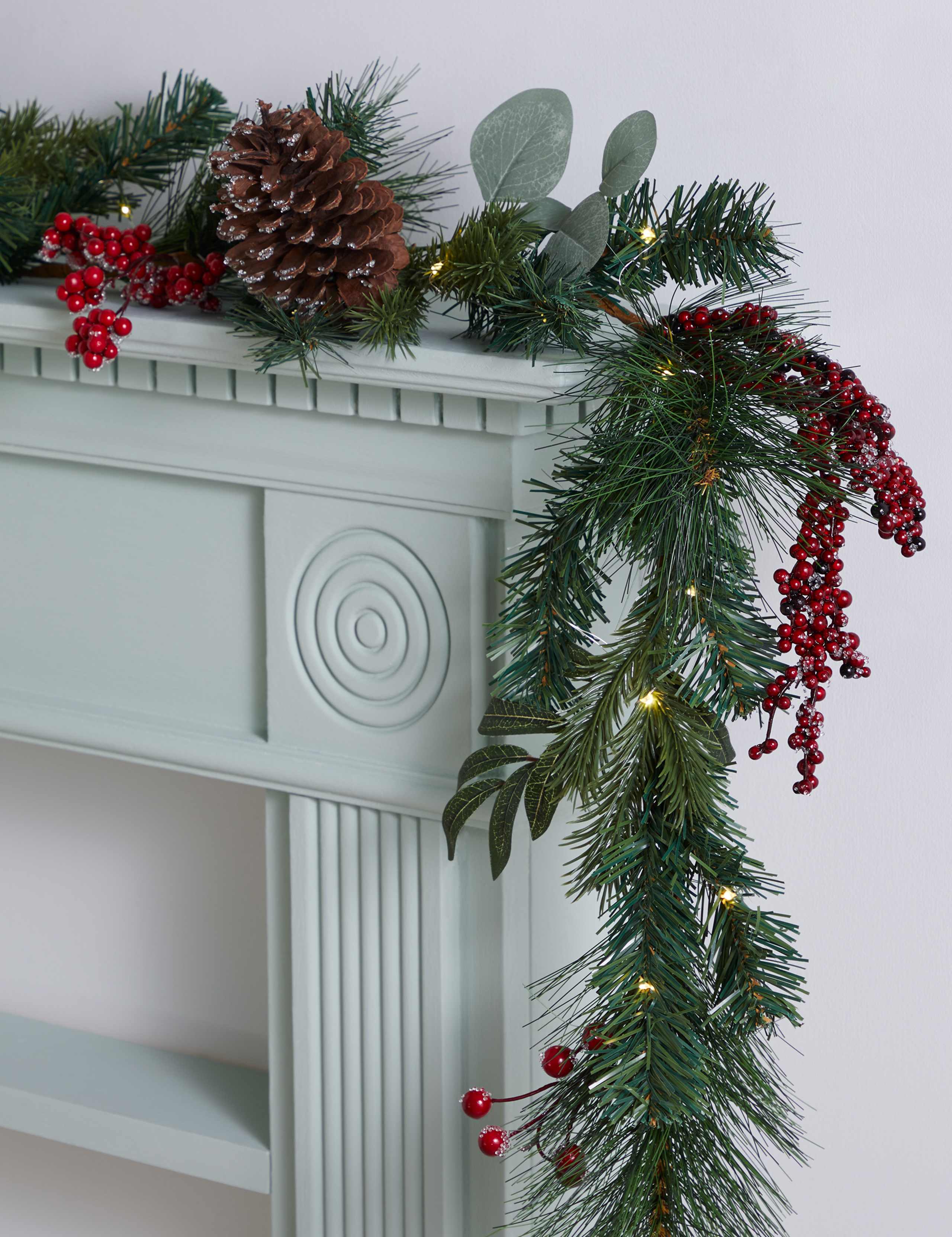 6ft Red Pre-Lit Pine Cone Garland 2 of 4