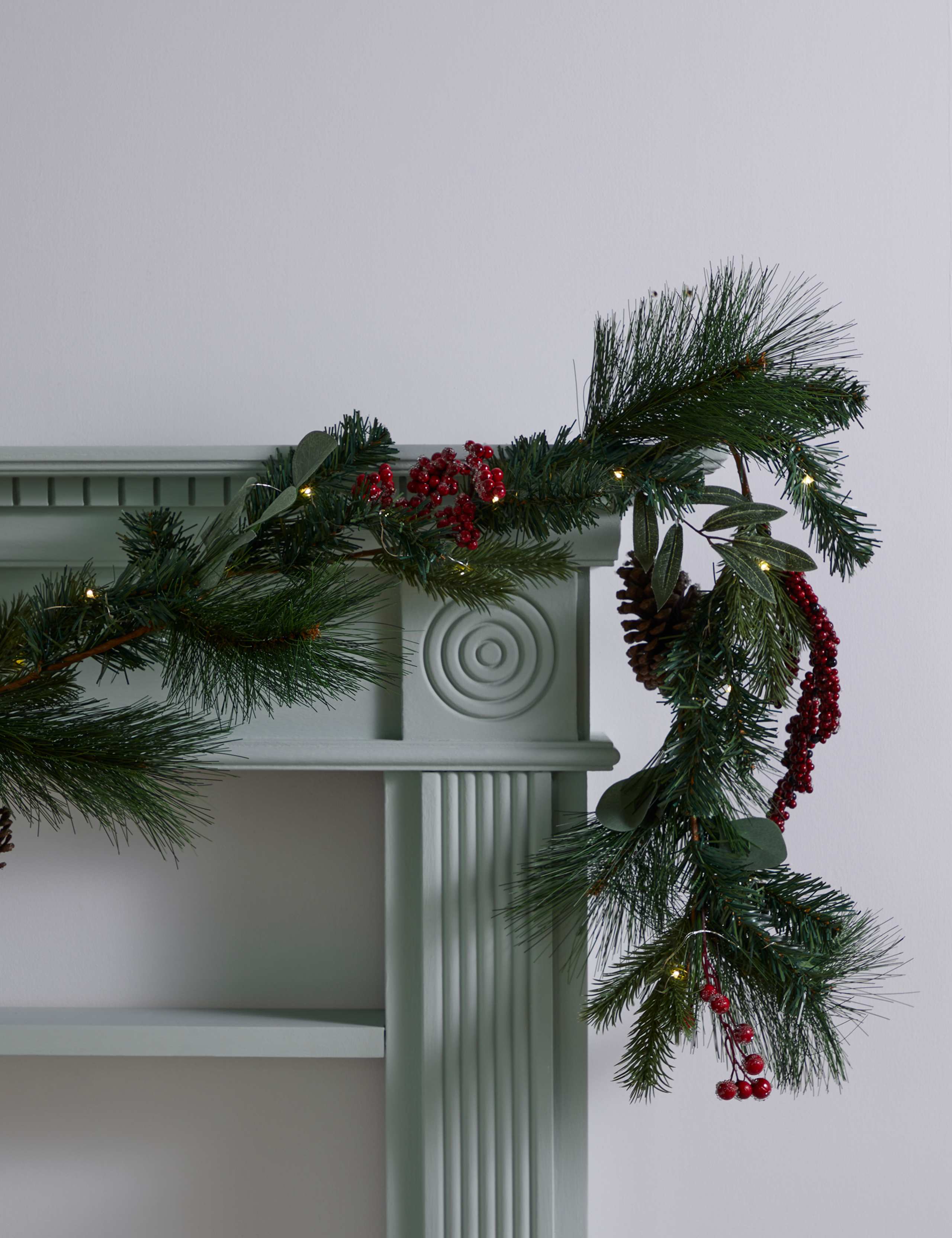 12ft Red Pre-Lit Pine Cone Garland 1 of 4