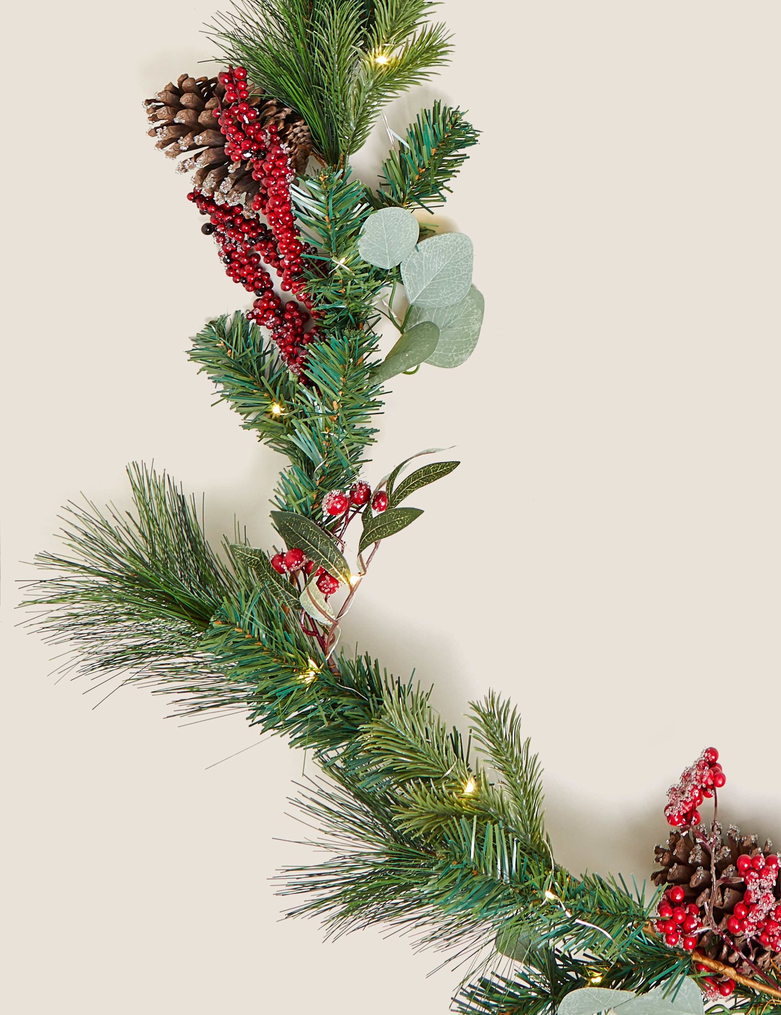 12ft Red Pre-Lit Pine Cone Garland 3 of 4