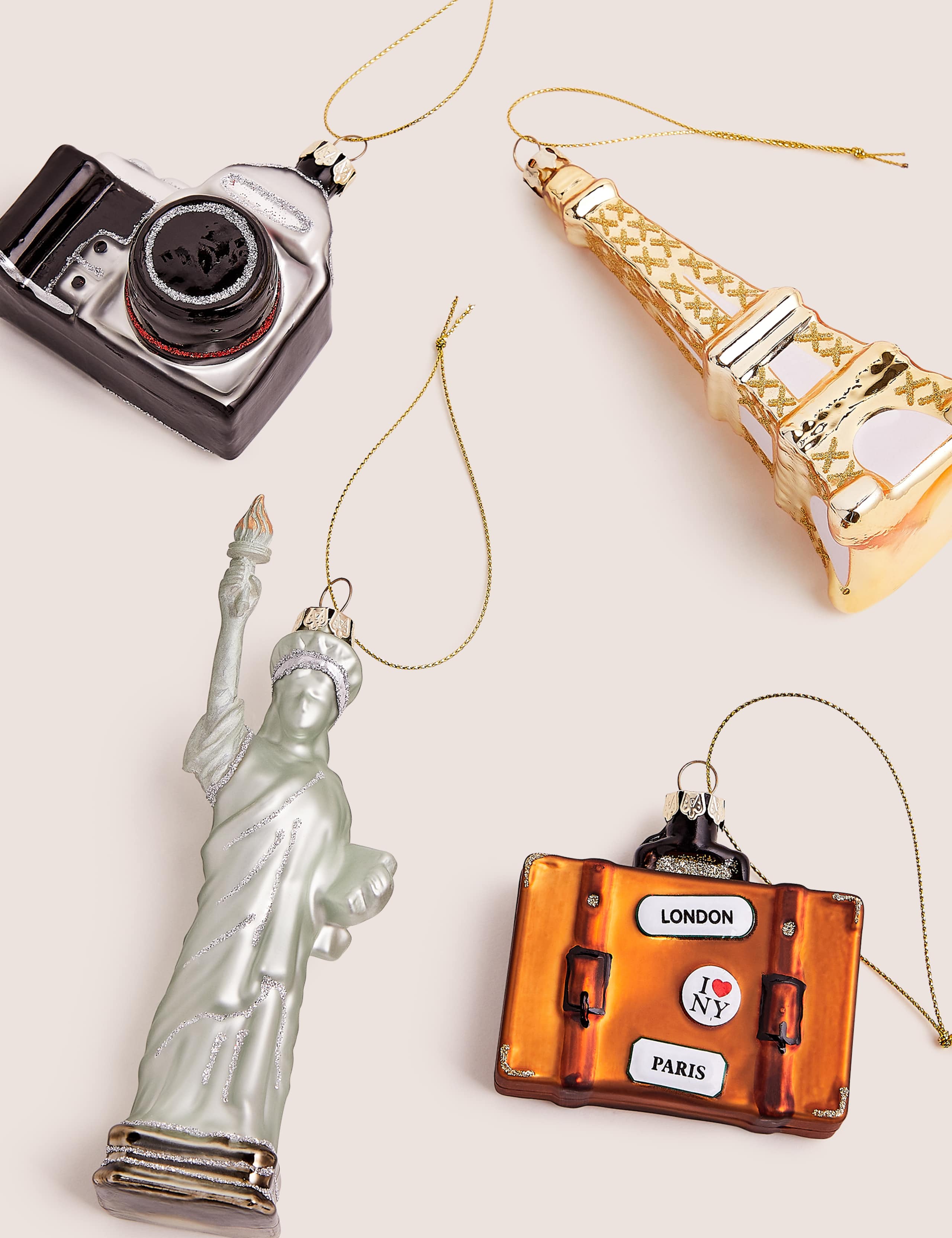 Set of 4 Travel Glass Baubles 1 of 2