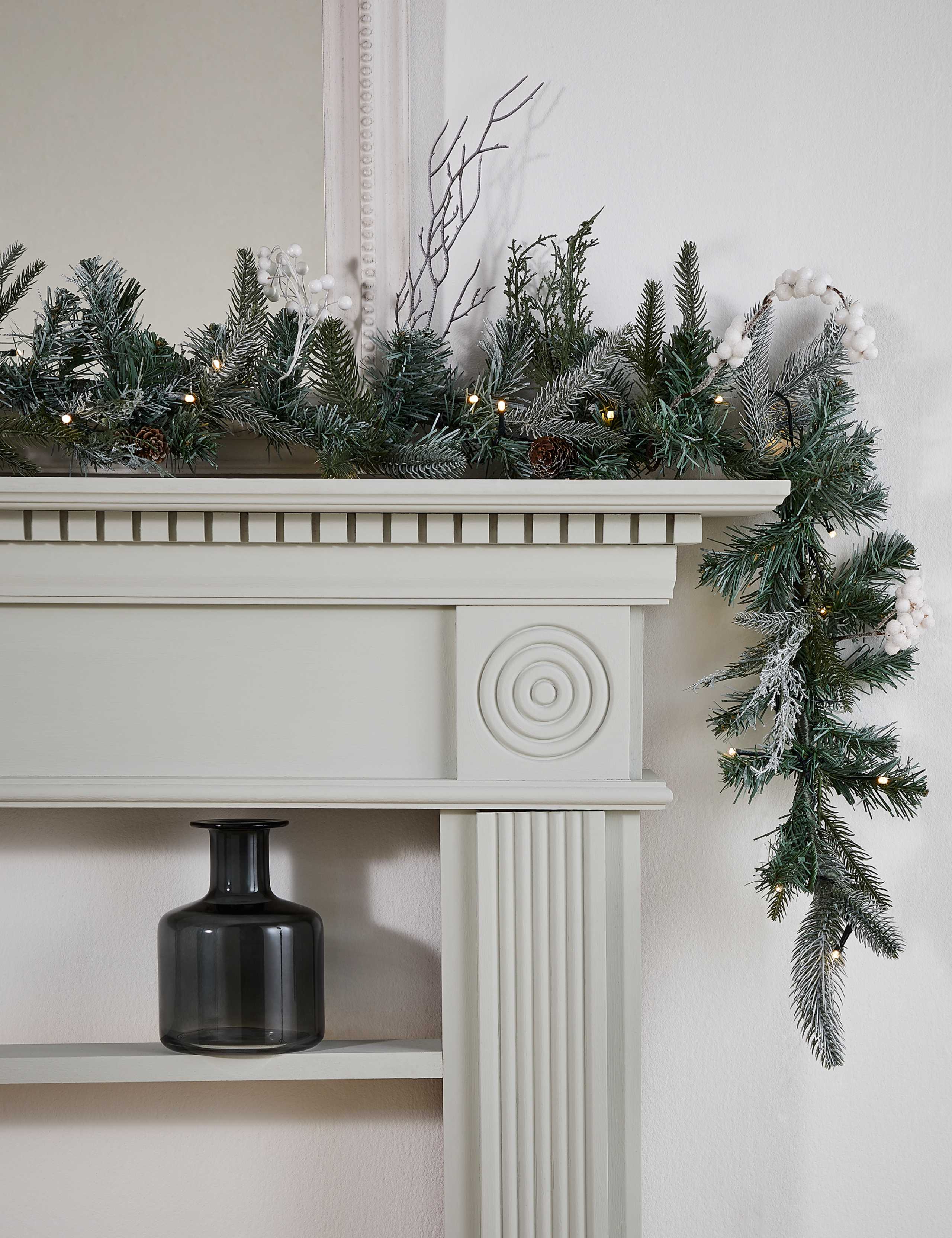 12ft Pre Lit Snowy Garland 1 of 5
