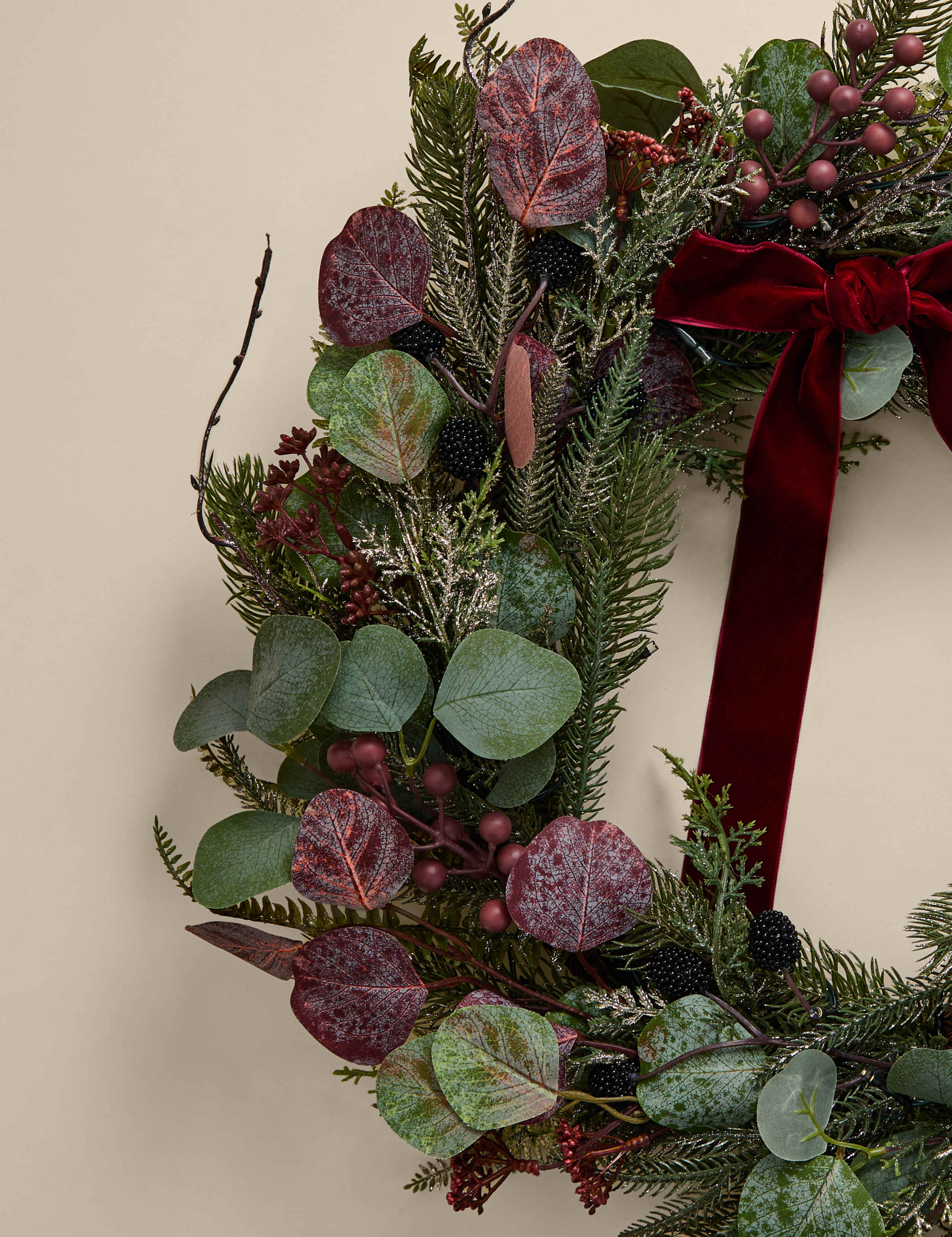 Pre-Lit Frosted Fruit Bow Wreath 3 of 4