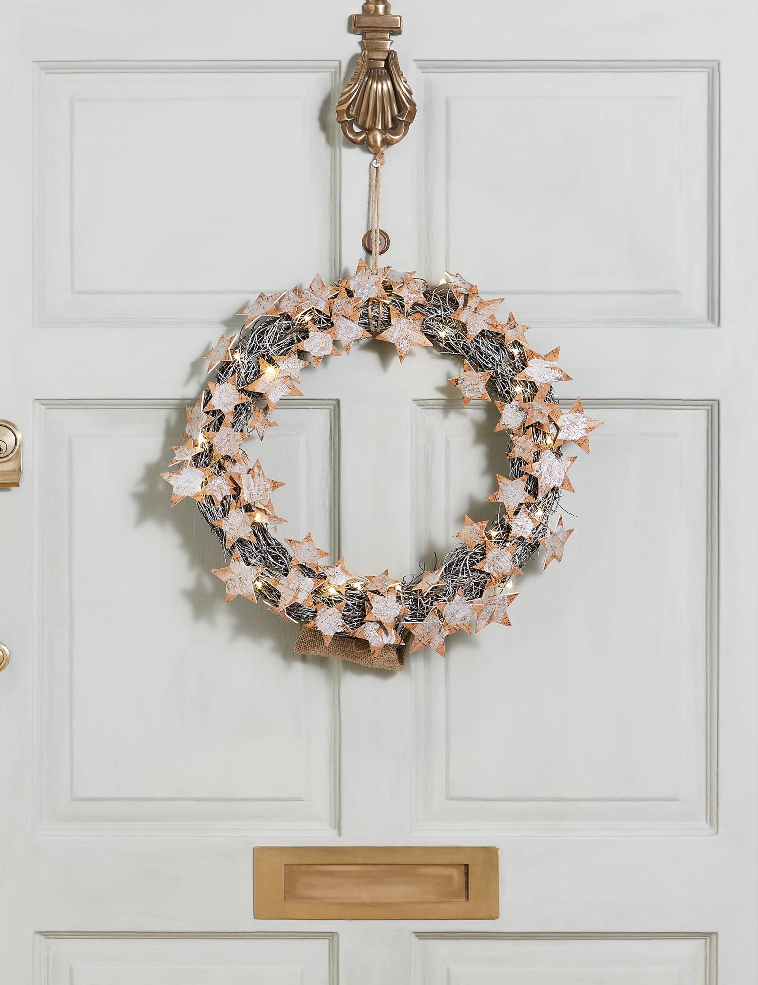 18 inch Lit Glitter Birch Stars Wreath 1 of 6