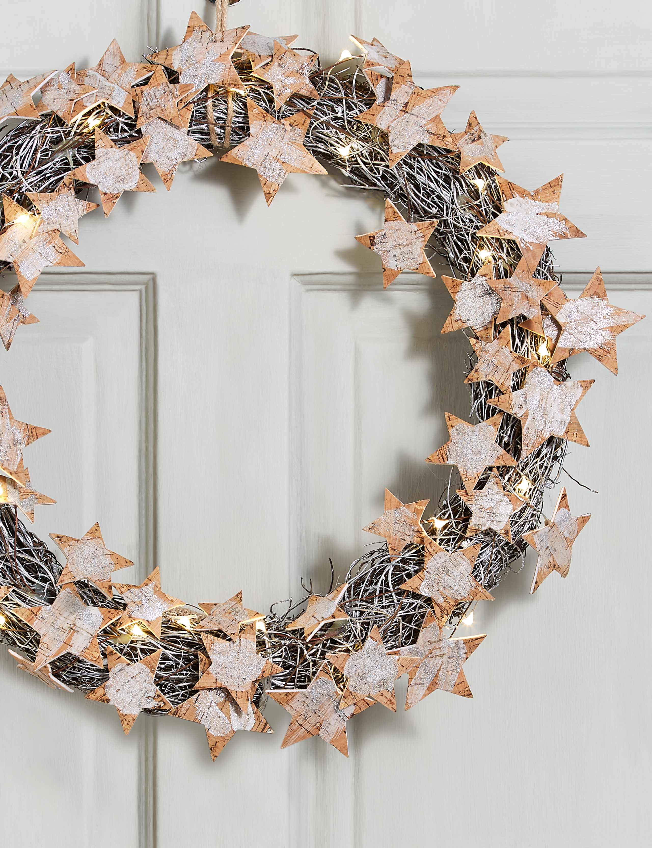 18 inch Lit Glitter Birch Stars Wreath 2 of 6