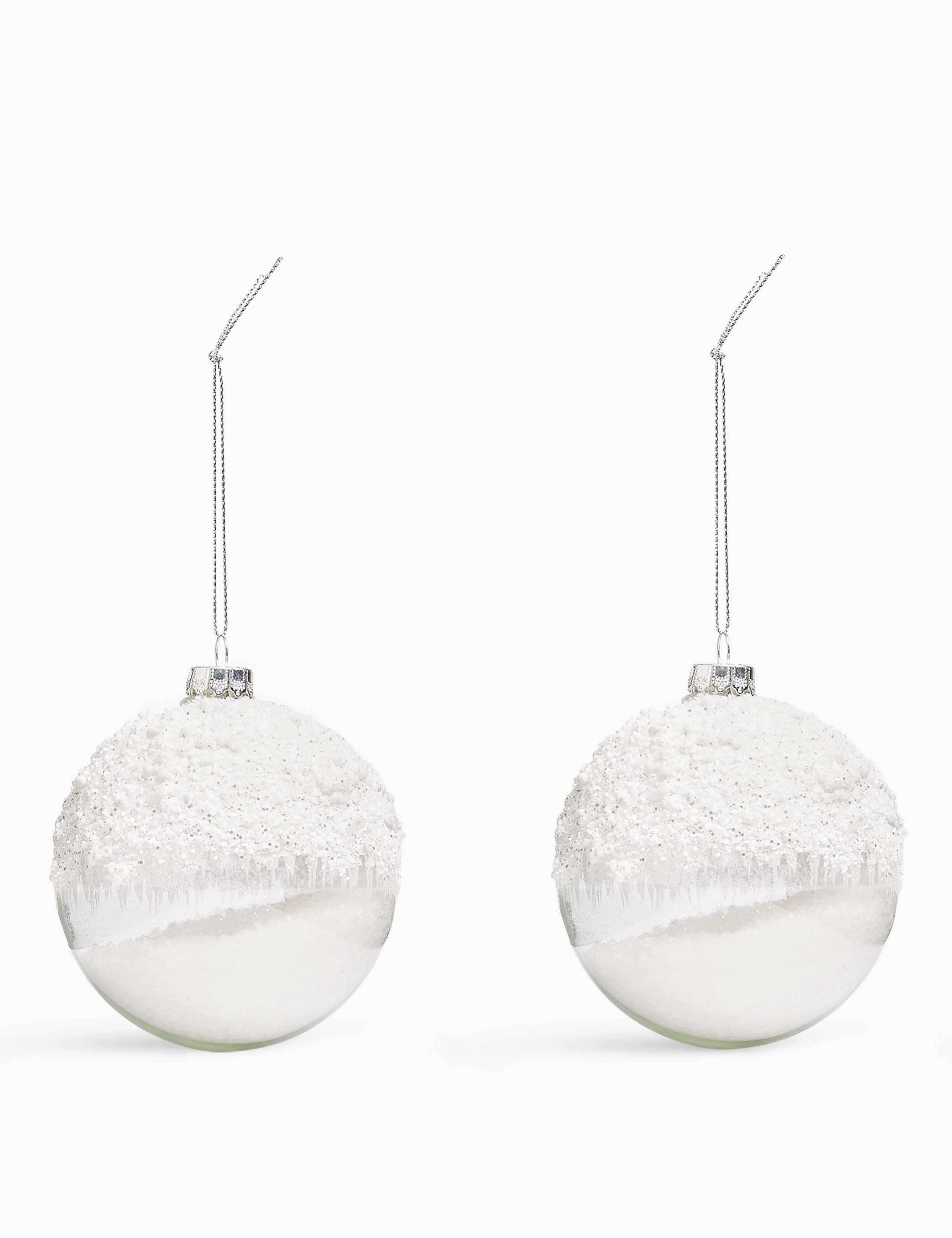 2 Pack White Glitter Top Baubles 1 of 2