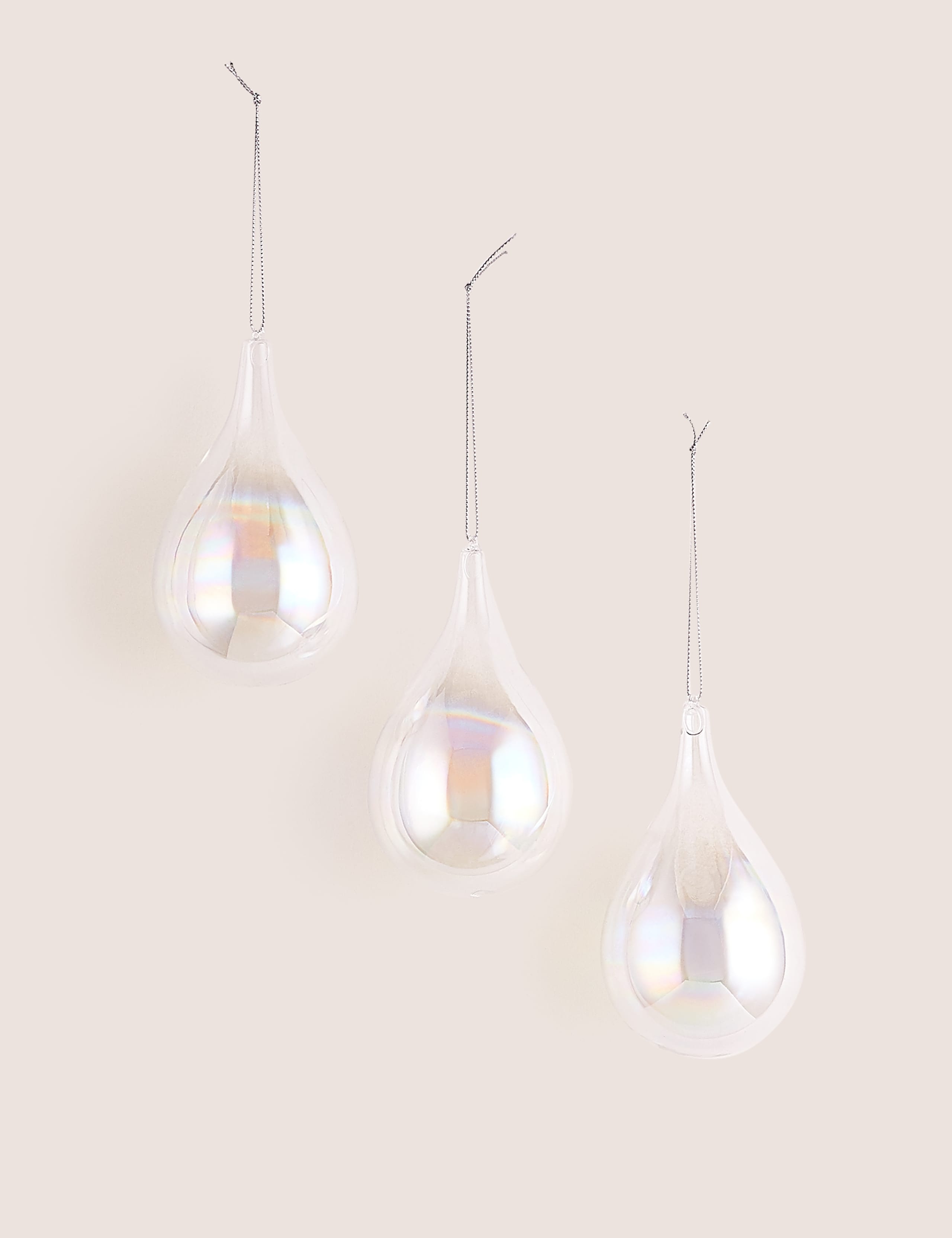 3 Pack Iridescent Droplet Christmas Baubles 1 of 2