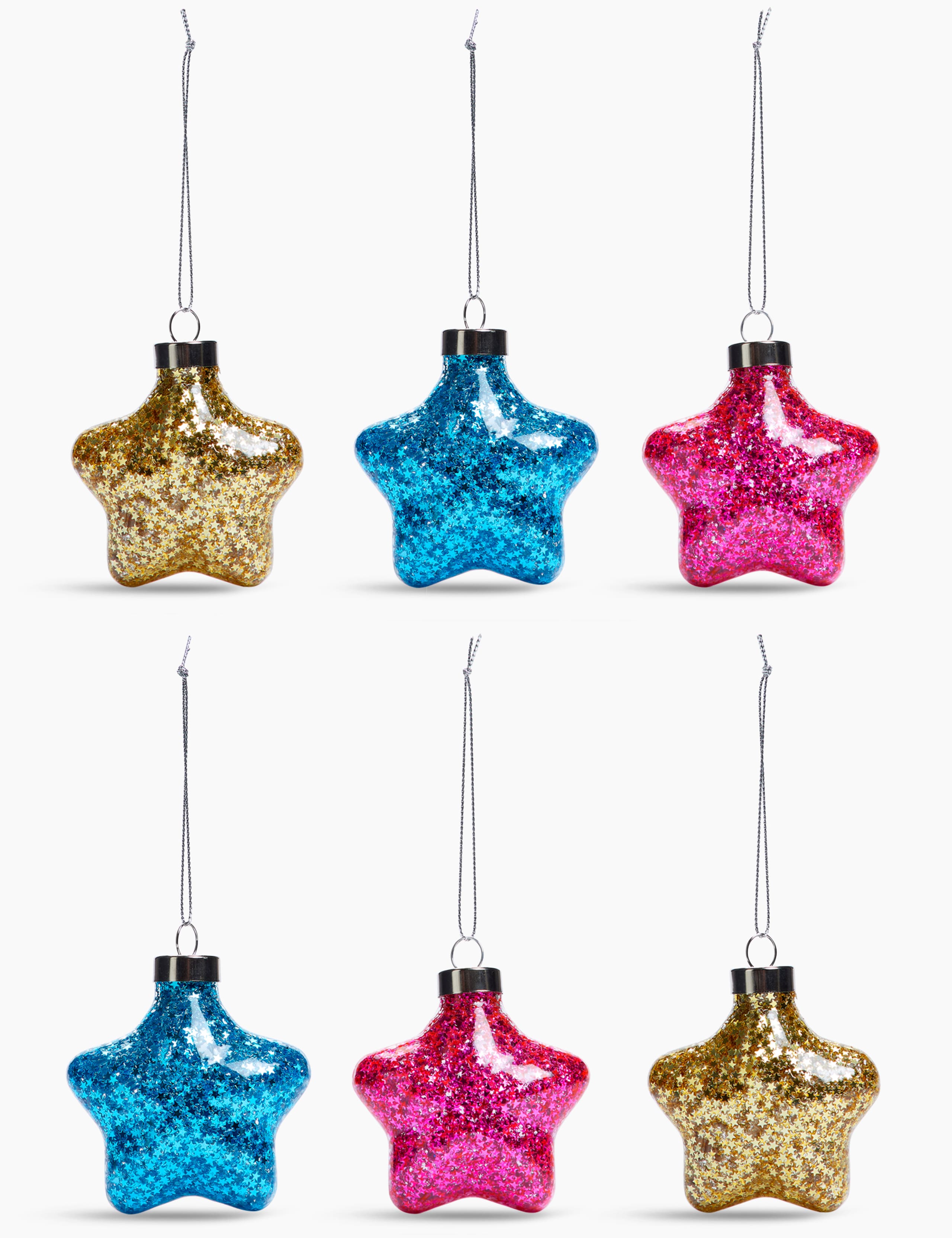 6 Pack Sequin Star Decorations 1 of 3