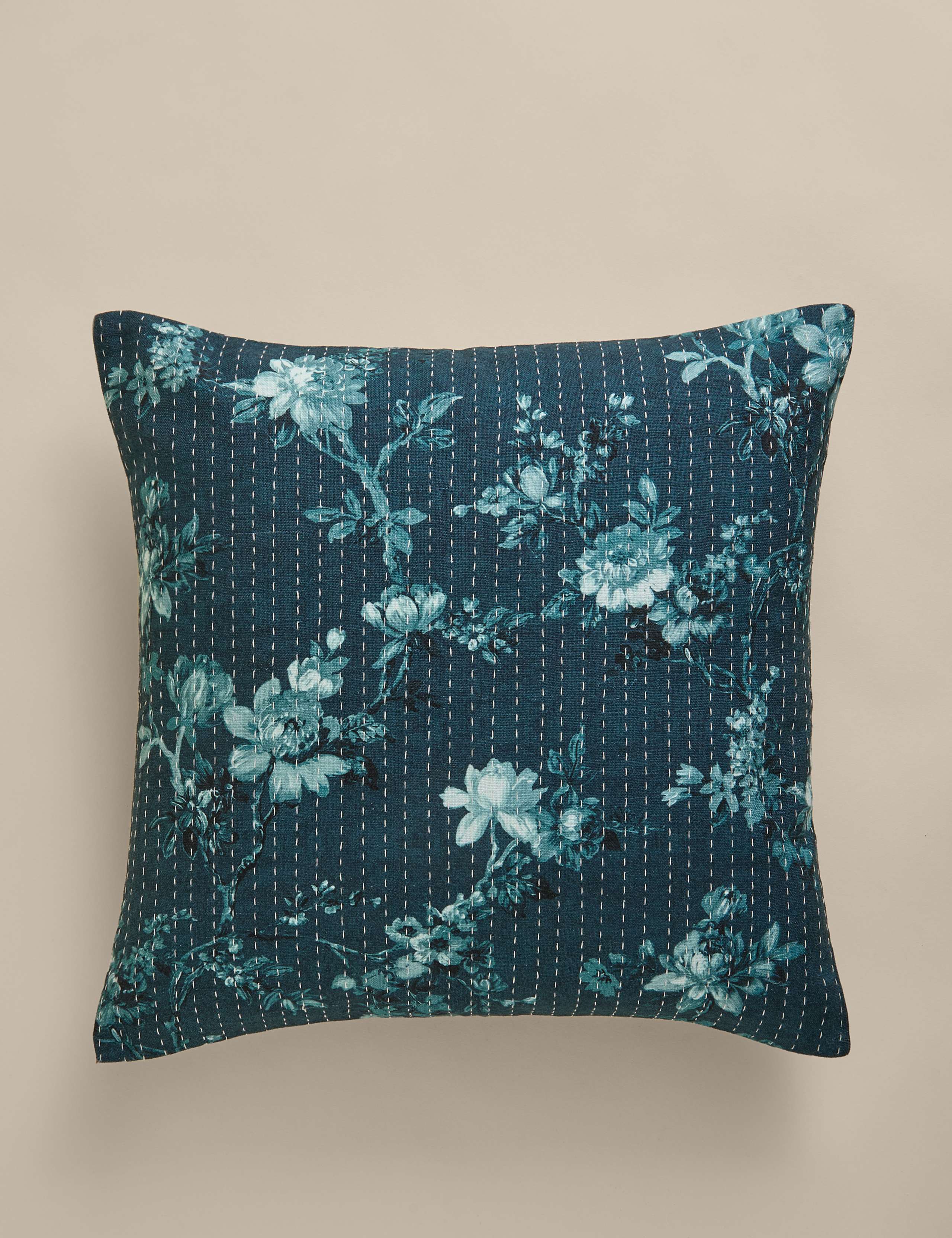 Pure Cotton Floral Kantha Stitch Cushion 1 of 4