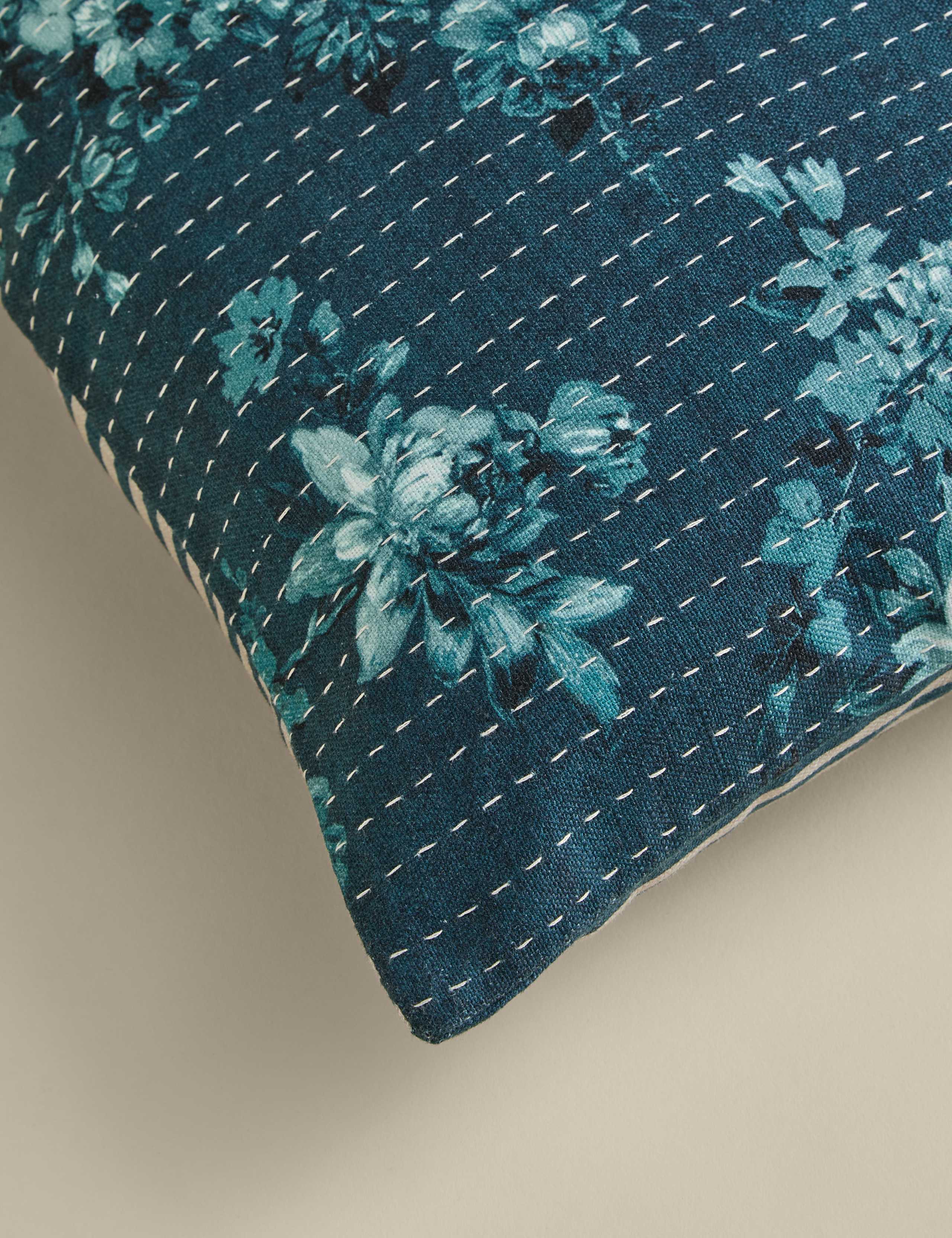 Pure Cotton Floral Kantha Stitch Cushion 4 of 4