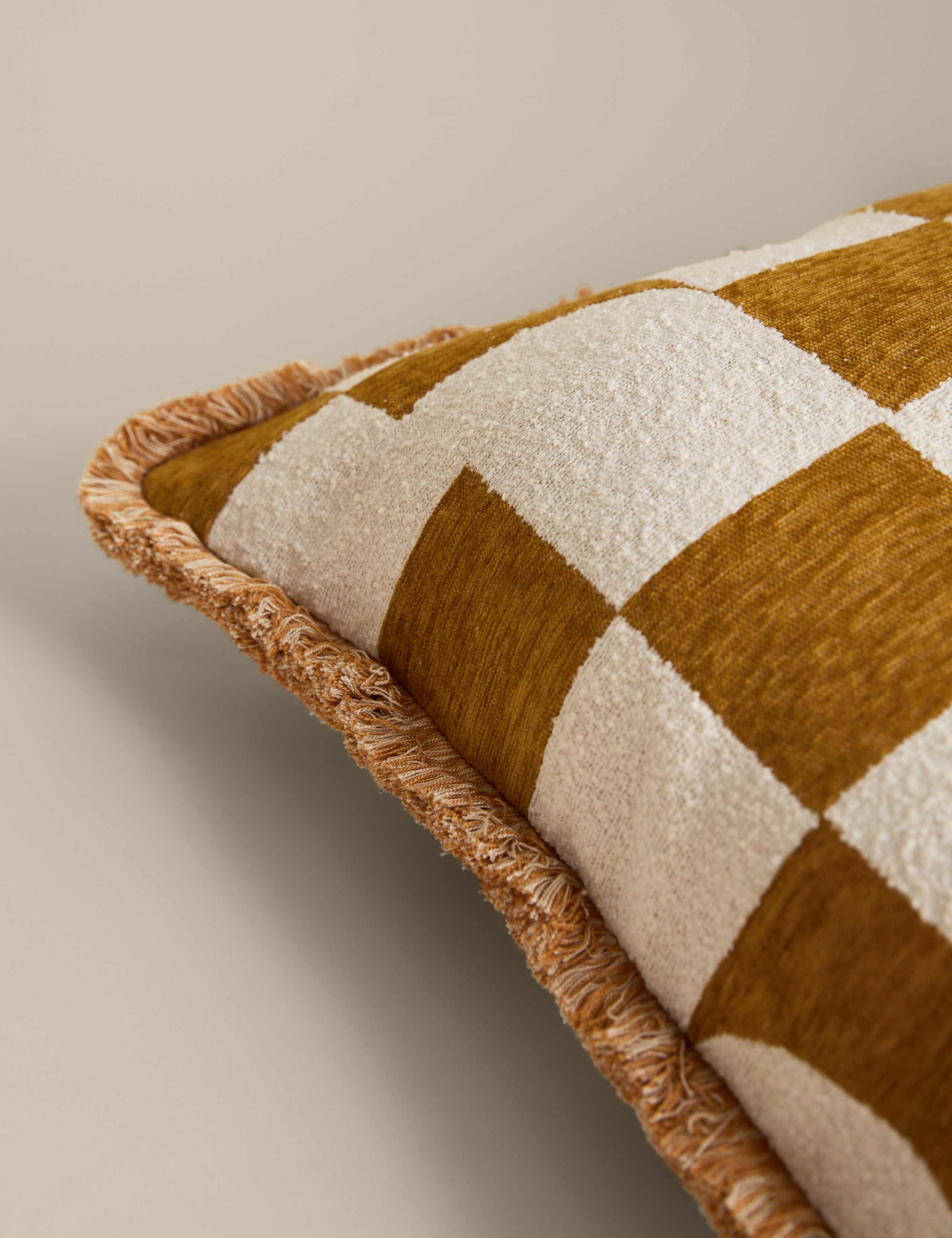 Chenille Geometric Jacquard Fringed Cushion 3 of 5