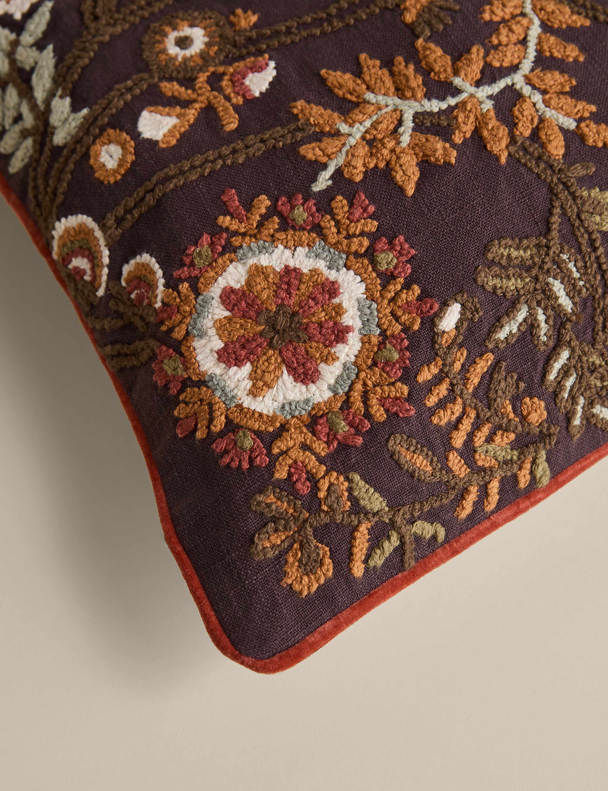 Pure Cotton Embroidered Floral Cushion 4 of 4