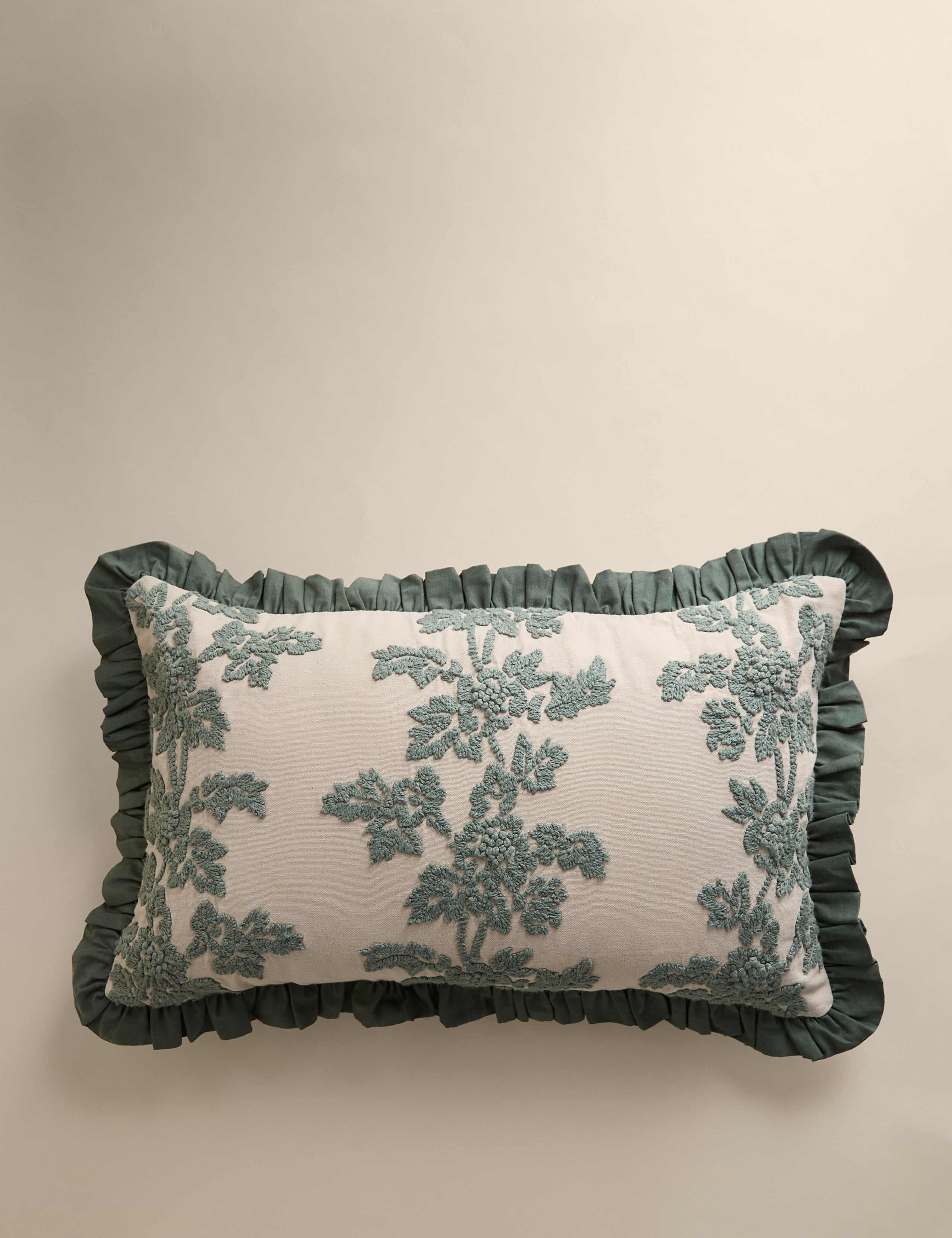 Pure Cotton Floral Embroidered Bolster Cushion 1 of 4