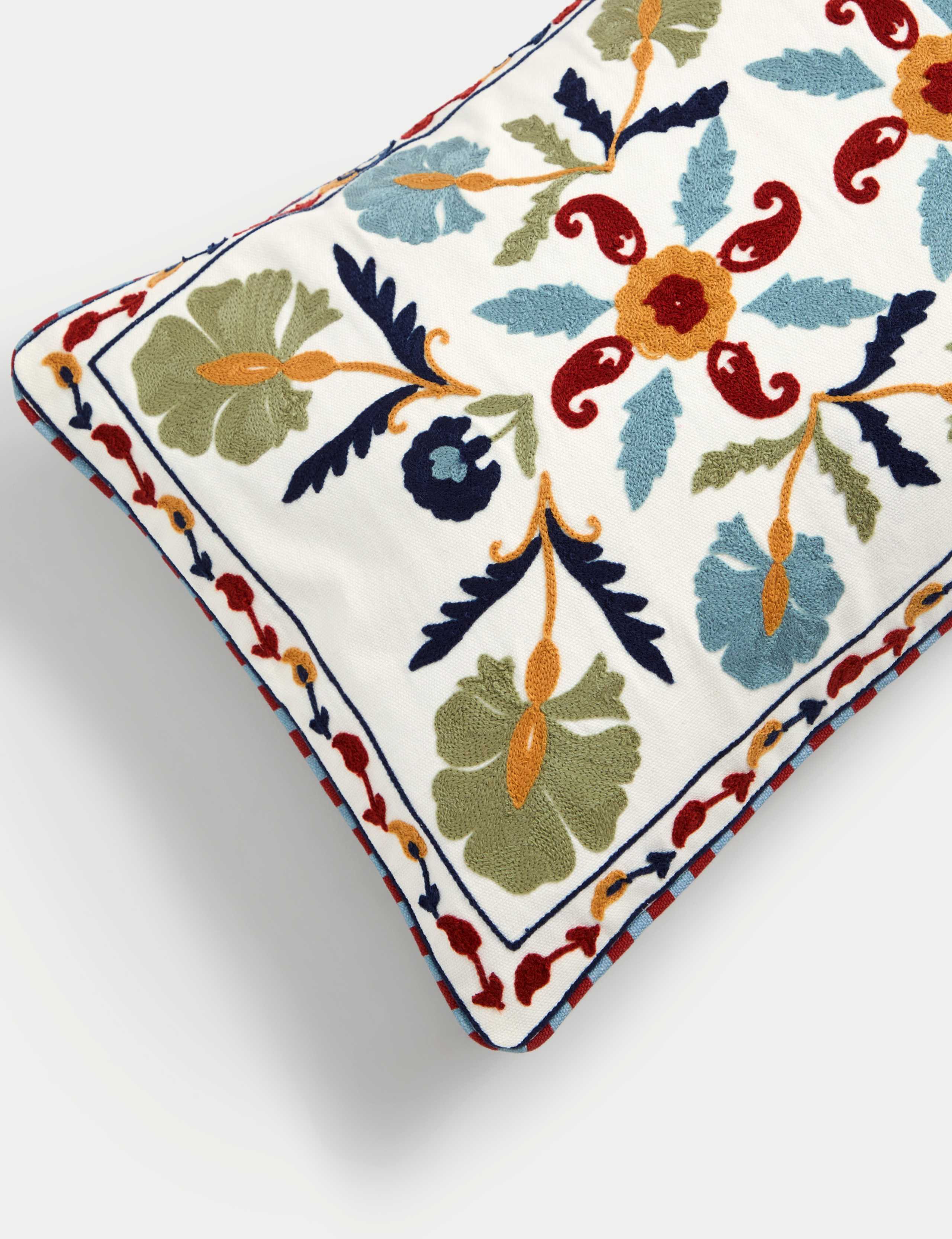 Pure Cotton Embroidered Floral Cushion 4 of 4