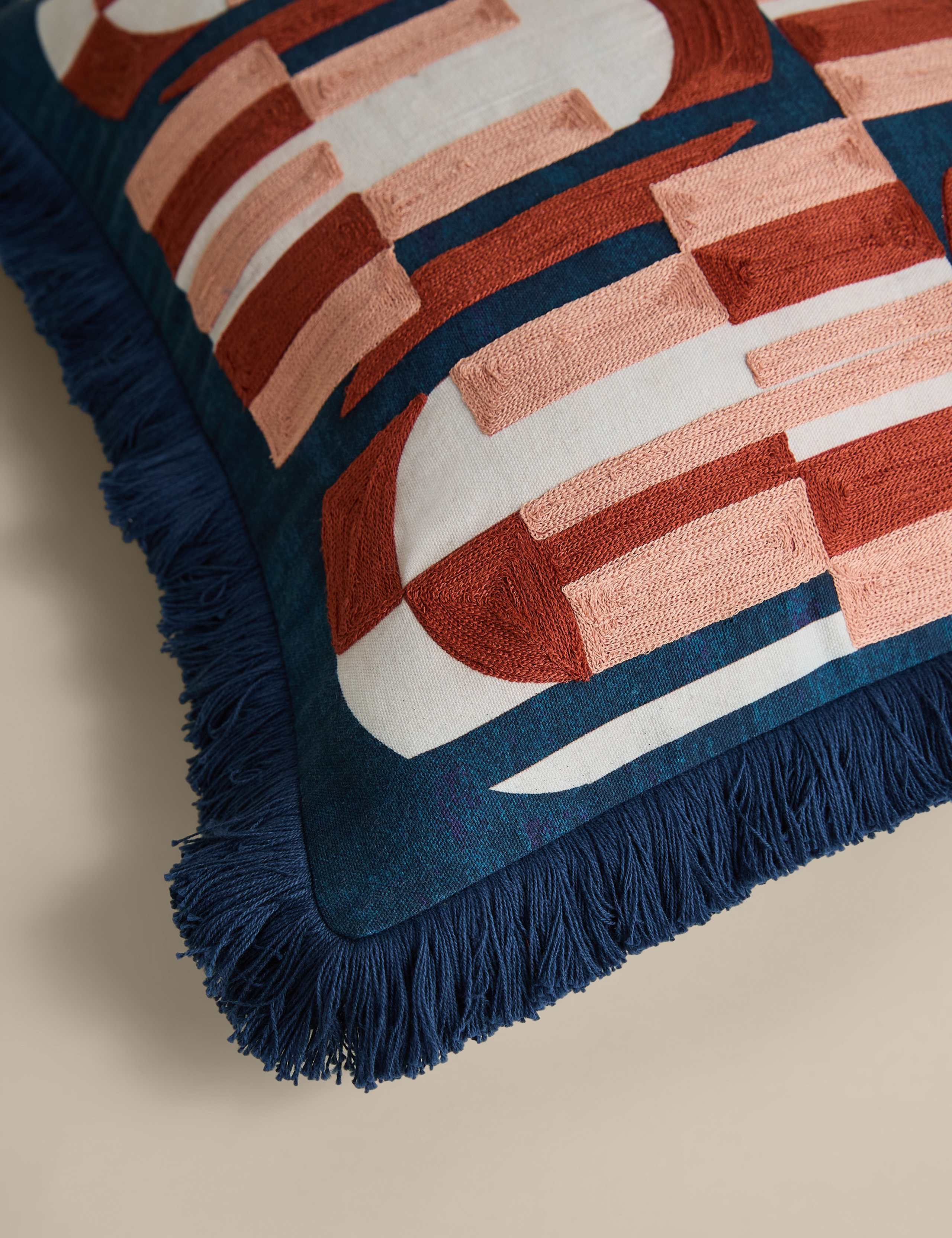Pure Cotton Embroidered Fringe Cushion 4 of 5