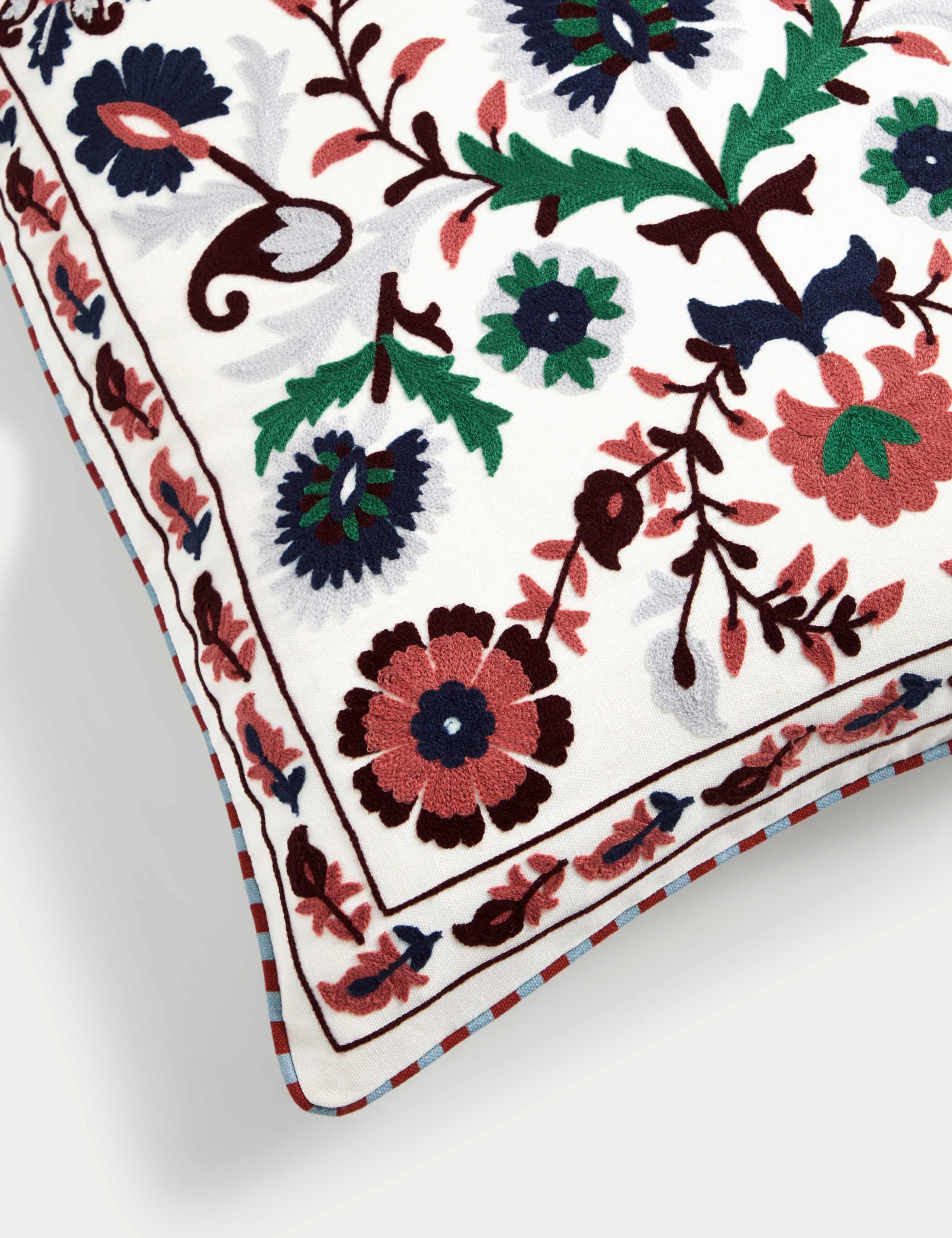 Pure Cotton Embroidered Floral Cushion 4 of 4