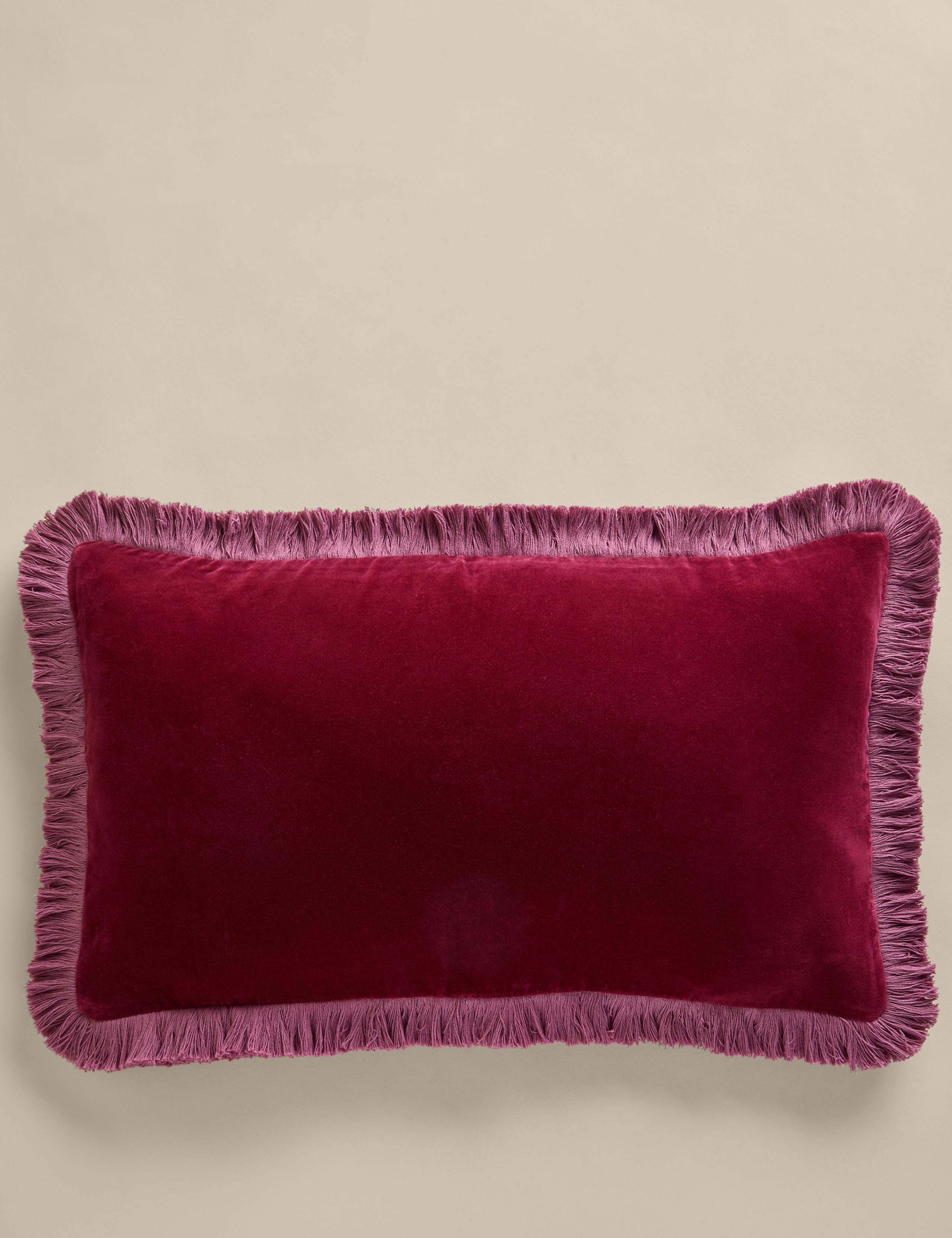 Pure Cotton Velvet Fringe Bolster Cushion 1 of 4
