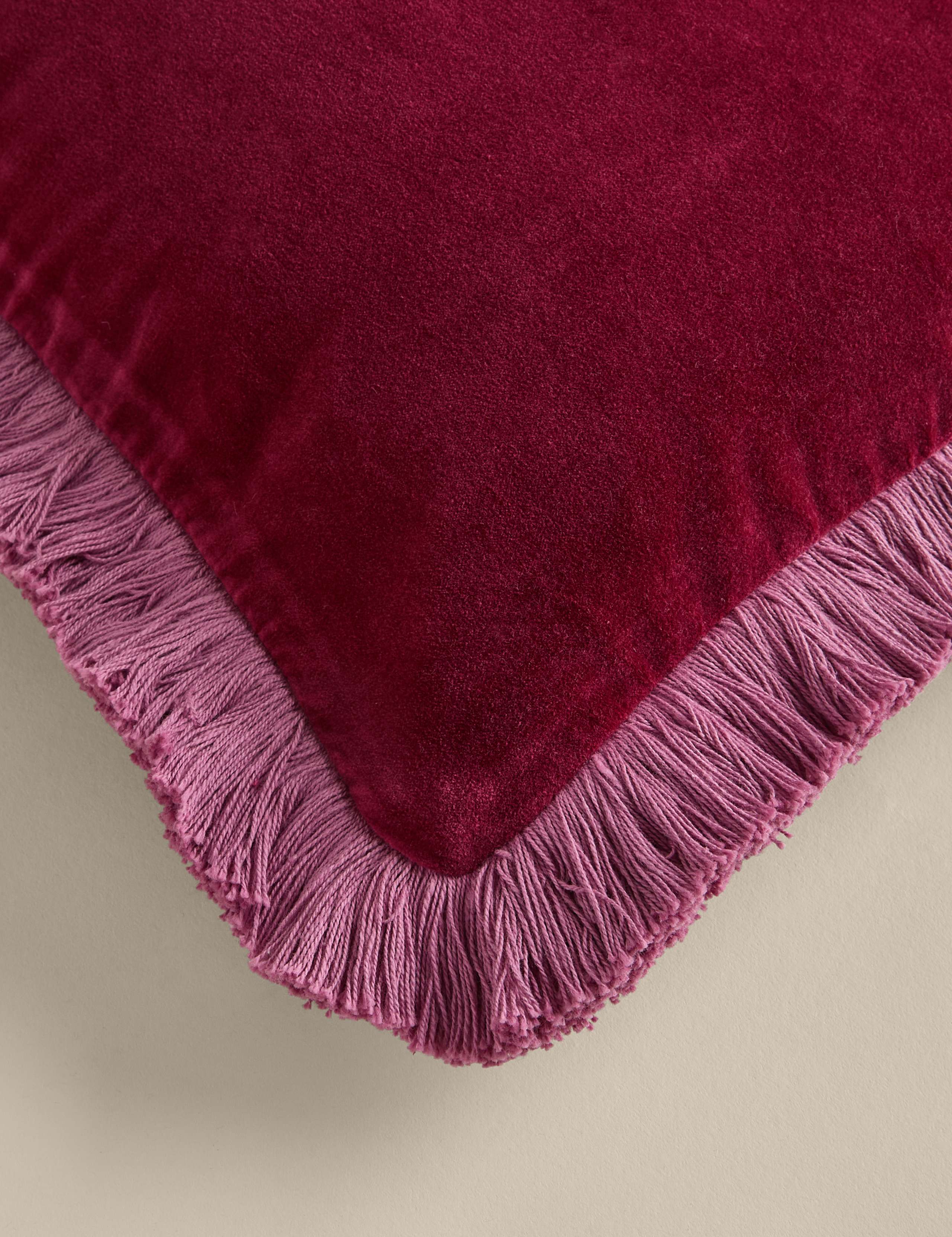 Pure Cotton Velvet Fringe Bolster Cushion 3 of 4