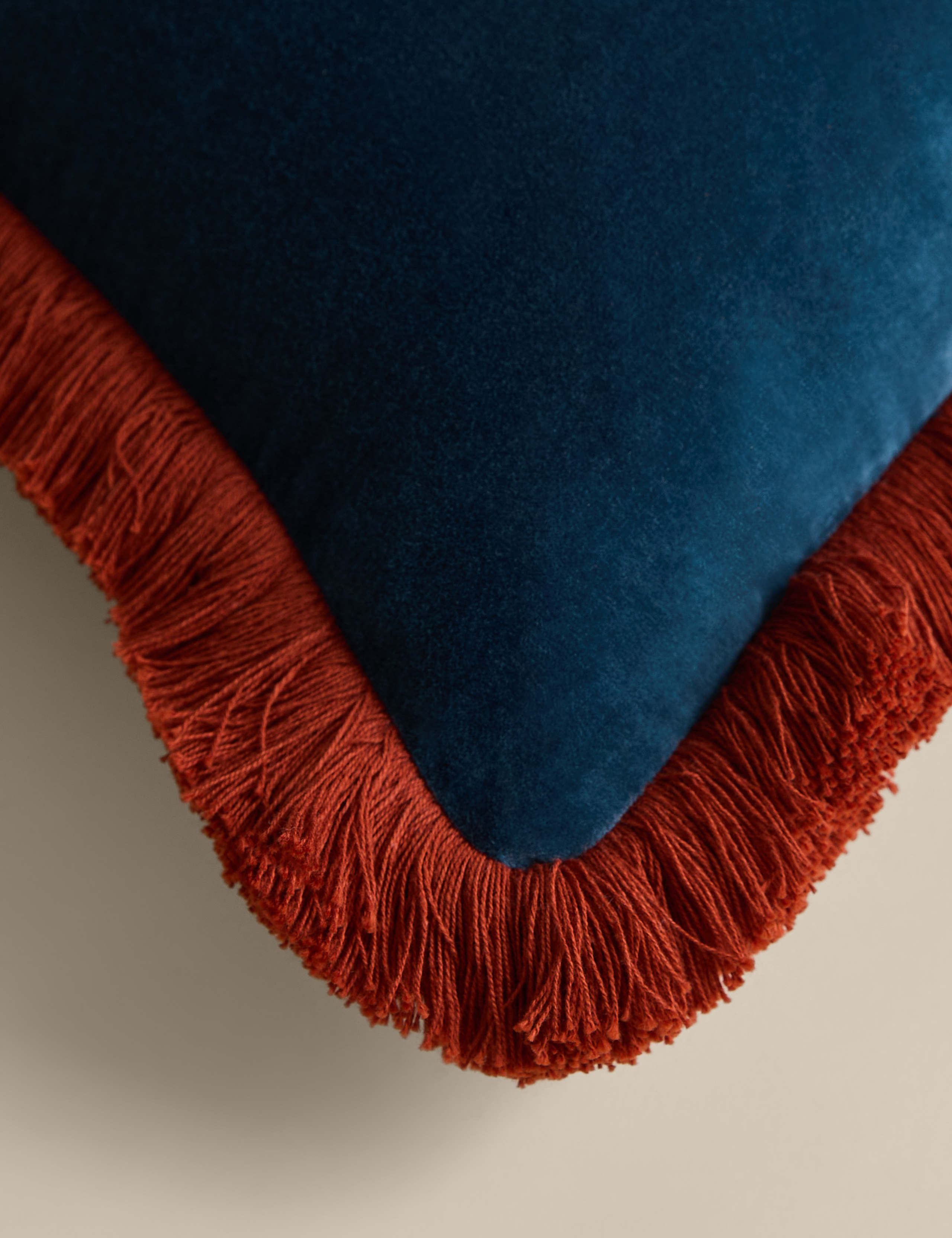Pure Cotton Velvet Fringe Bolster Cushion 3 of 3