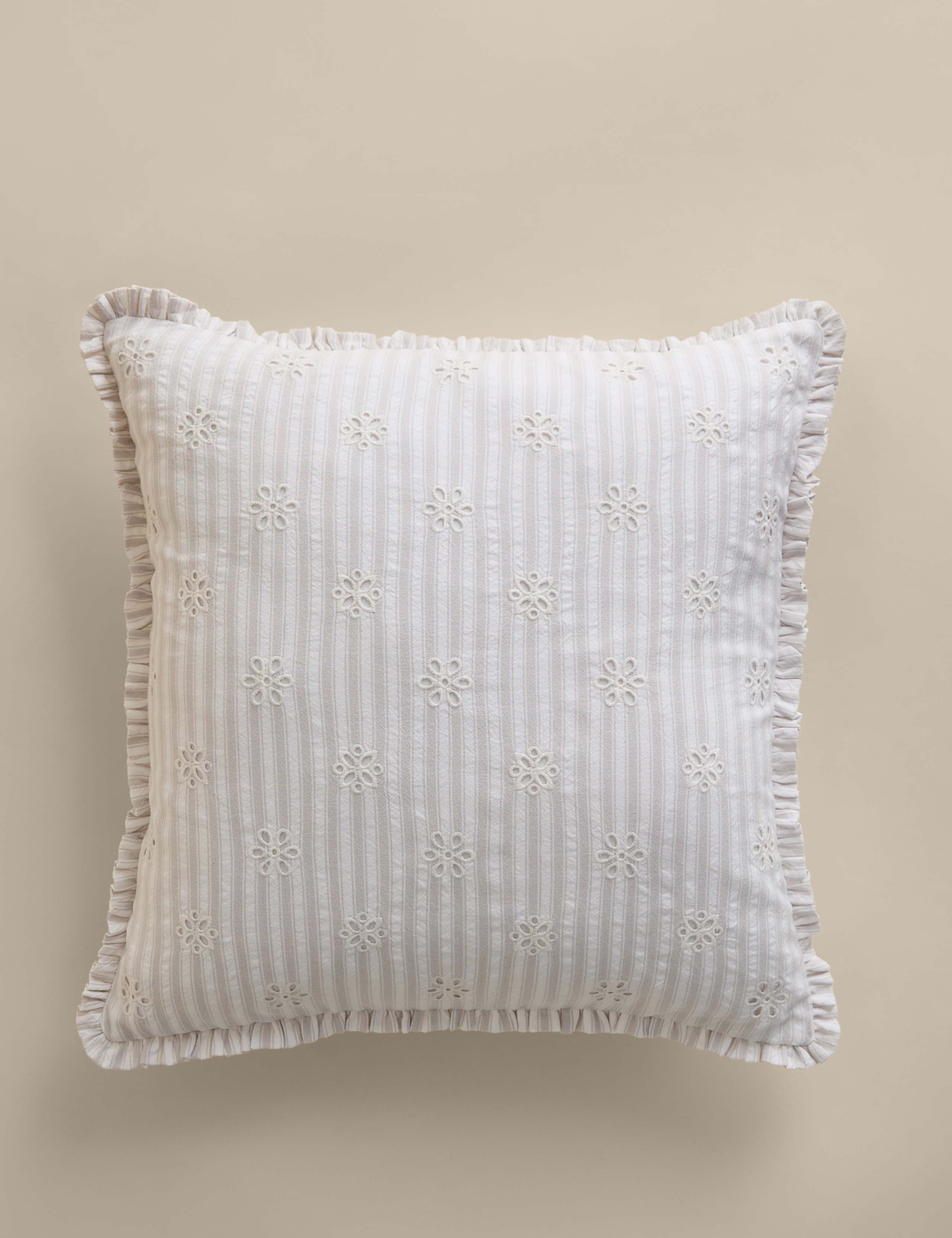 Pure Cotton Broderie Frill Cushion 1 of 4