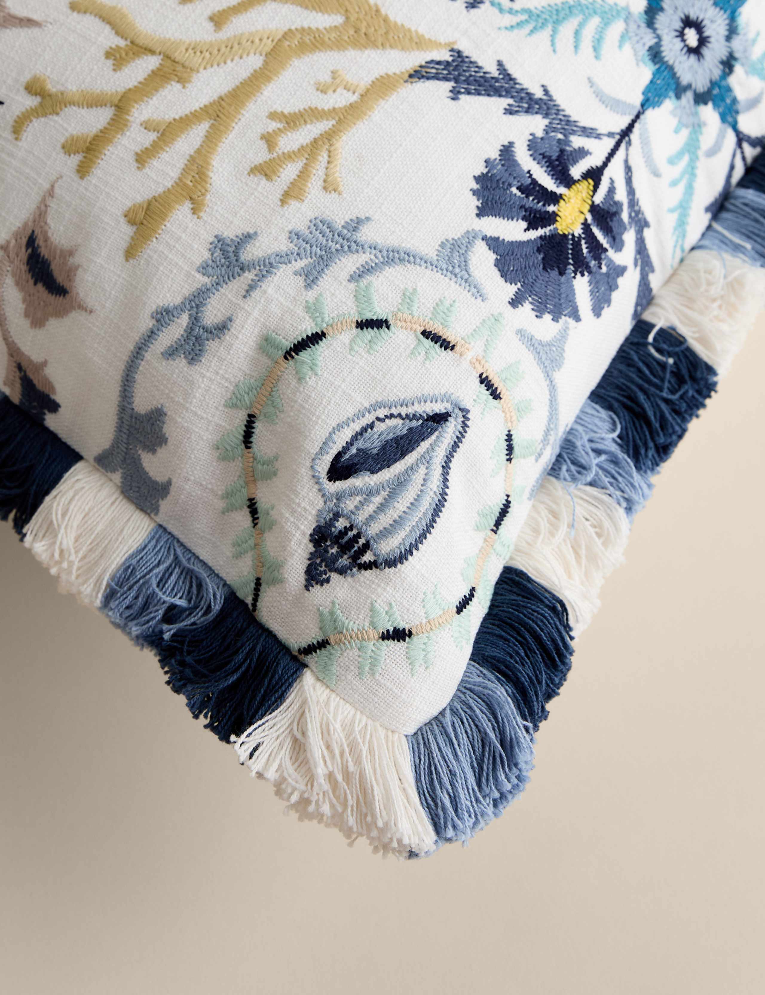 Pure Cotton Coastal Embroidered Cushion 4 of 4