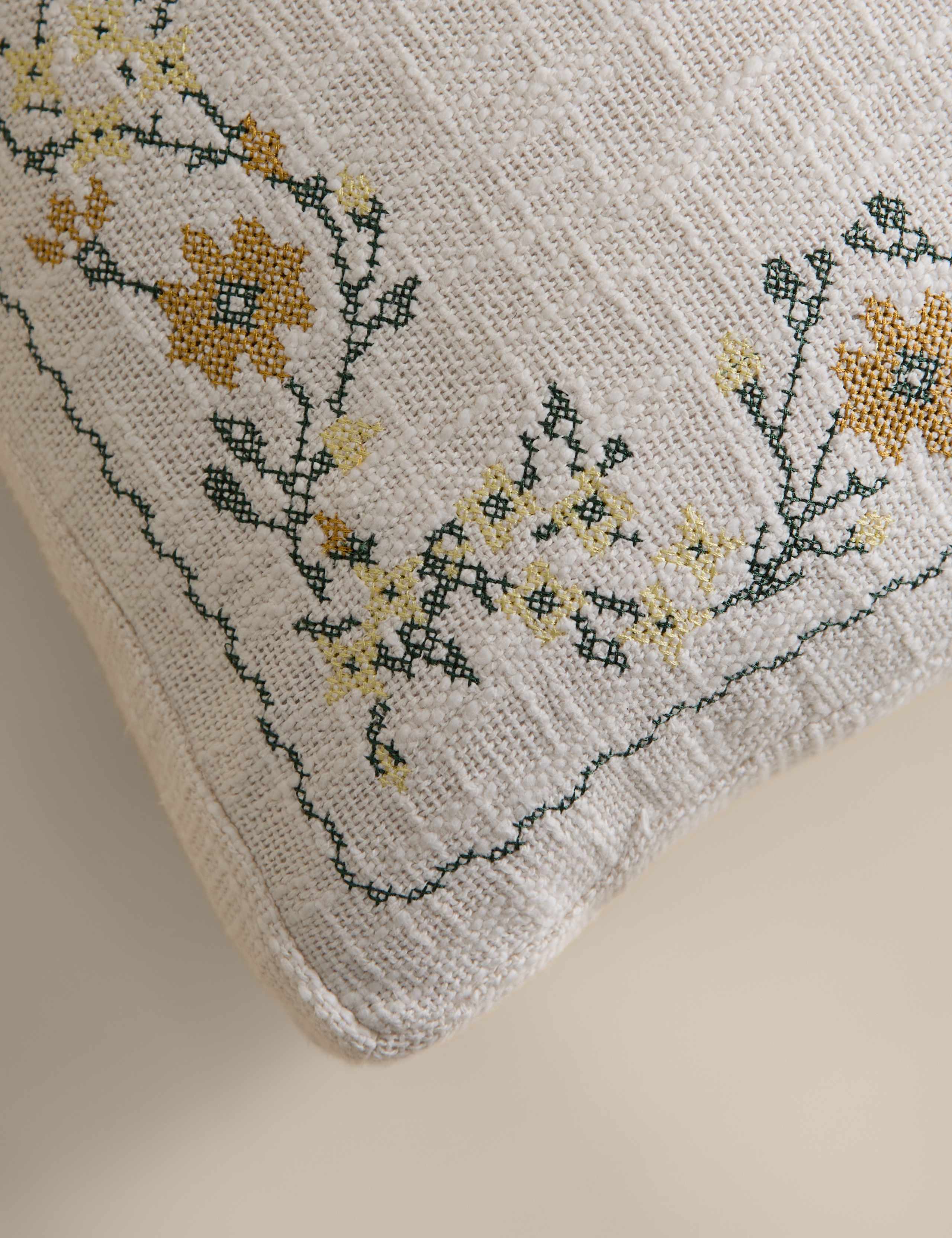 Pure Cotton Floral Stitch Box Cushion 3 of 3