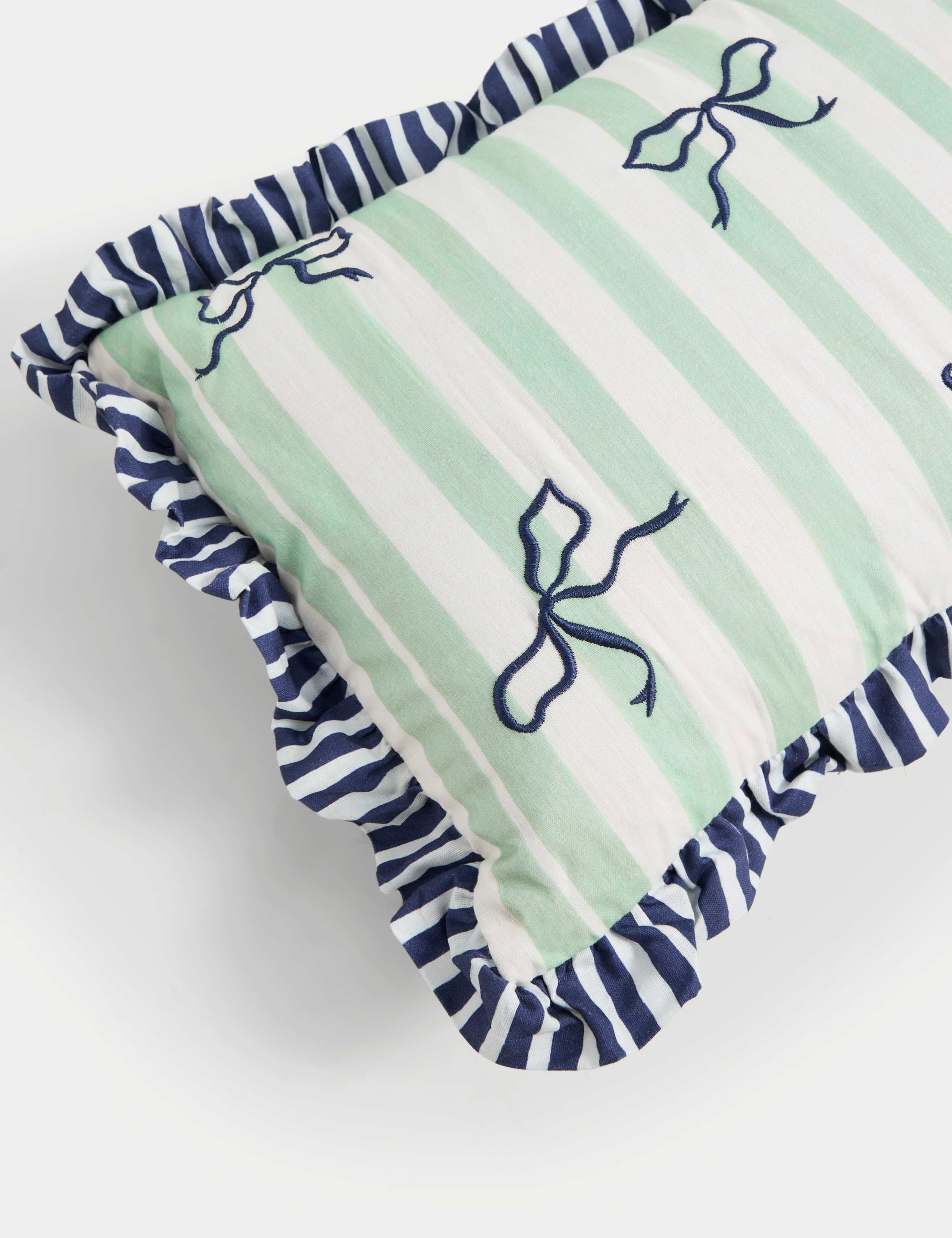 Cotton Rich Striped Bow Bolster Cushion 4 of 5