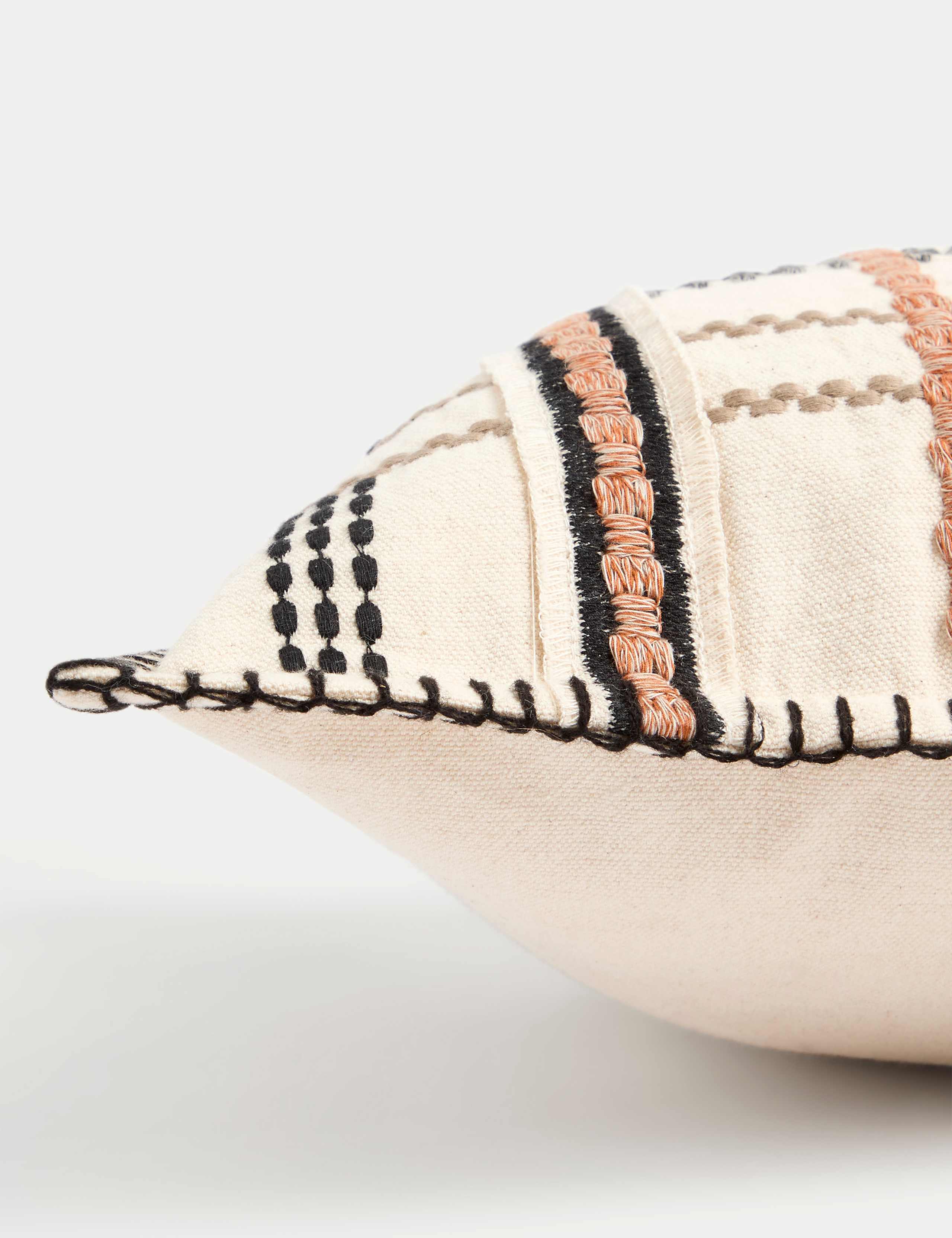 Pure Cotton Grid Embroidered Bolster Cushion 2 of 6