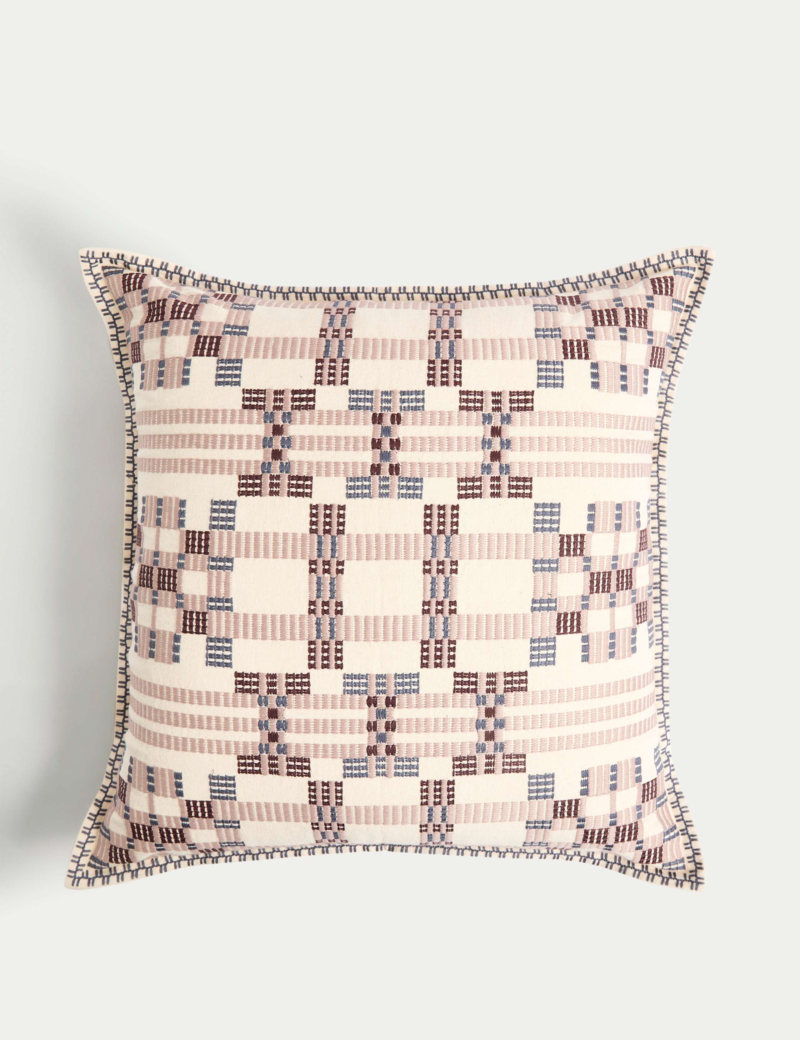Pure Cotton Geometric Embroidered Cushion 1 of 4