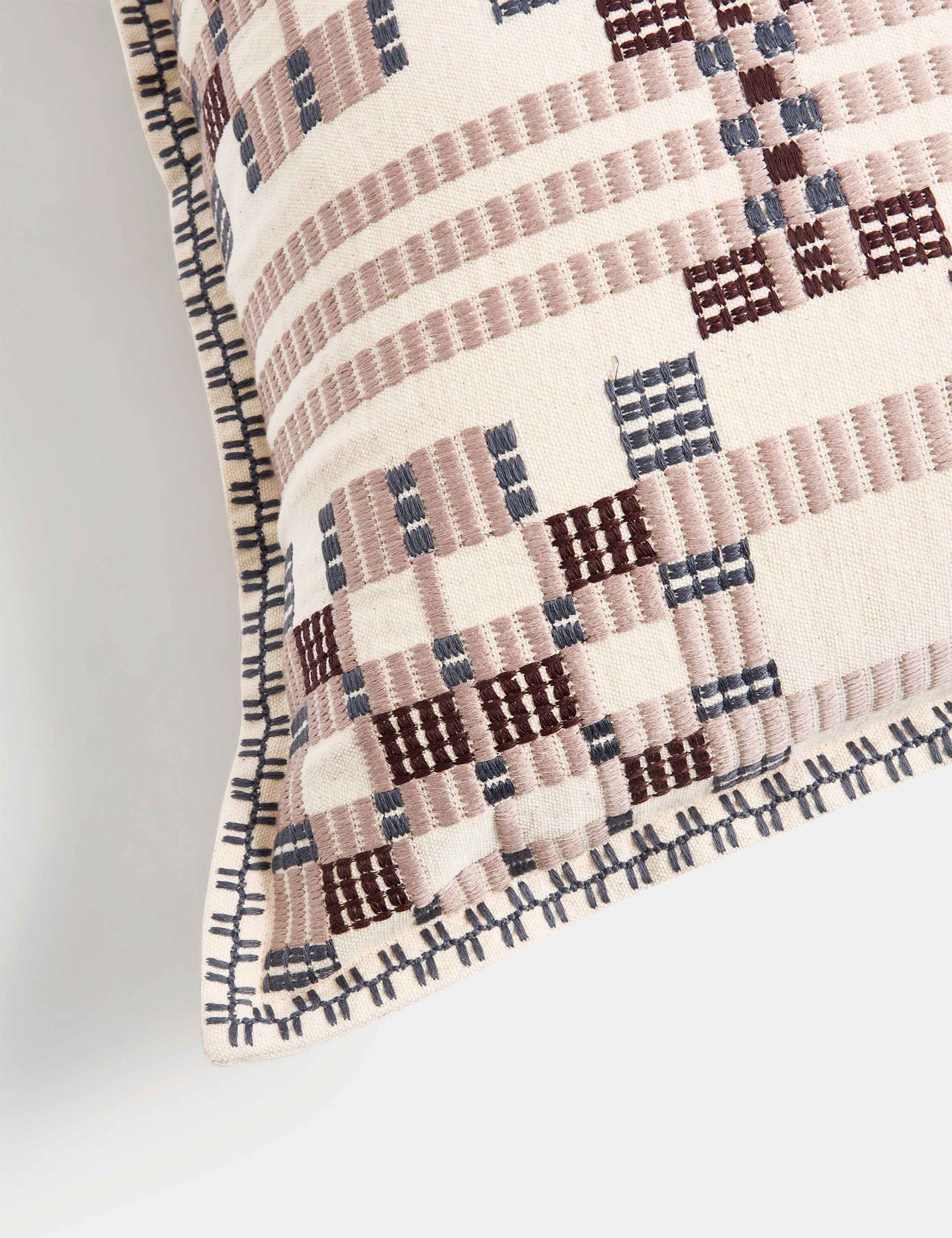 Pure Cotton Geometric Embroidered Cushion 4 of 4