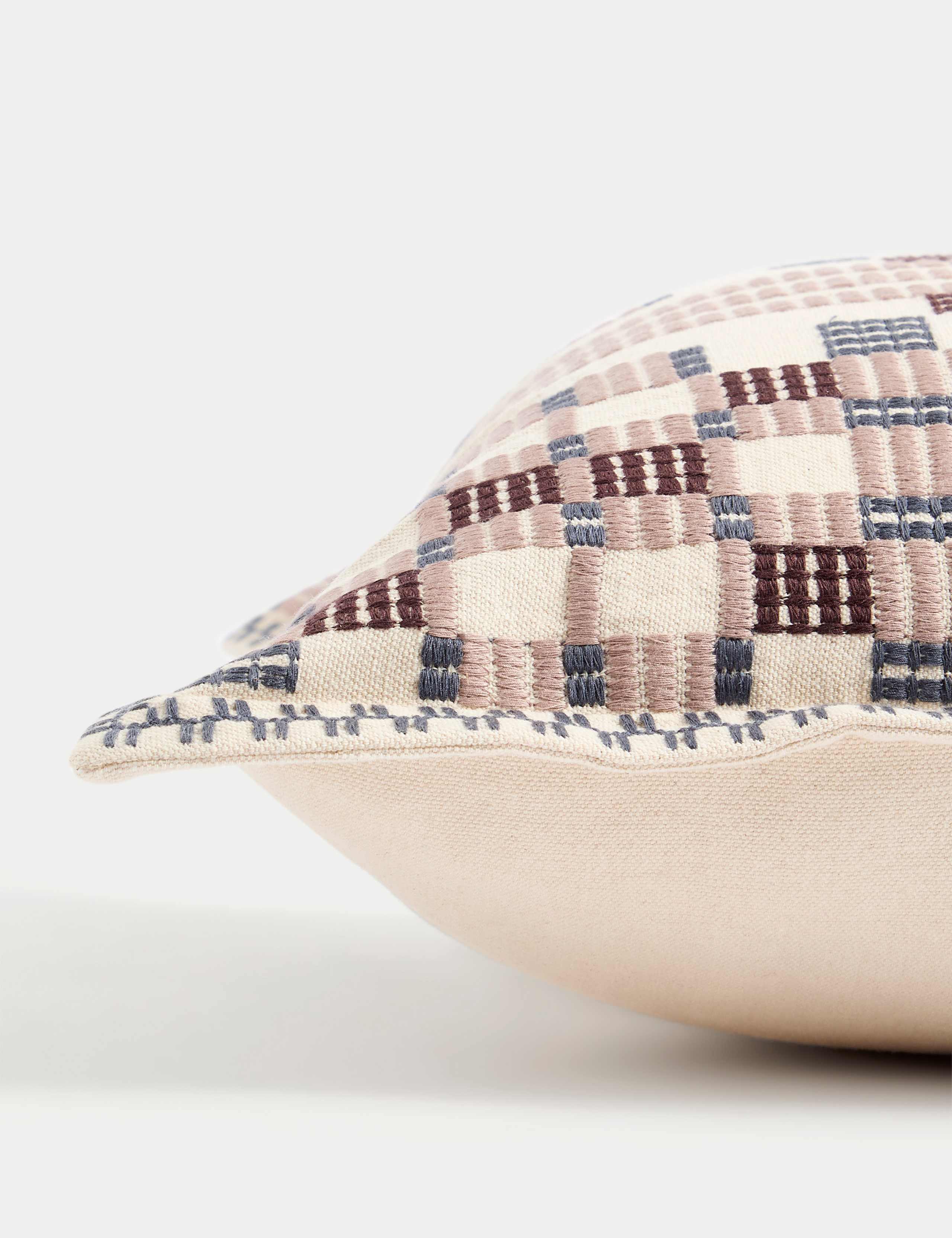 Pure Cotton Geometric Embroidered Cushion 2 of 4