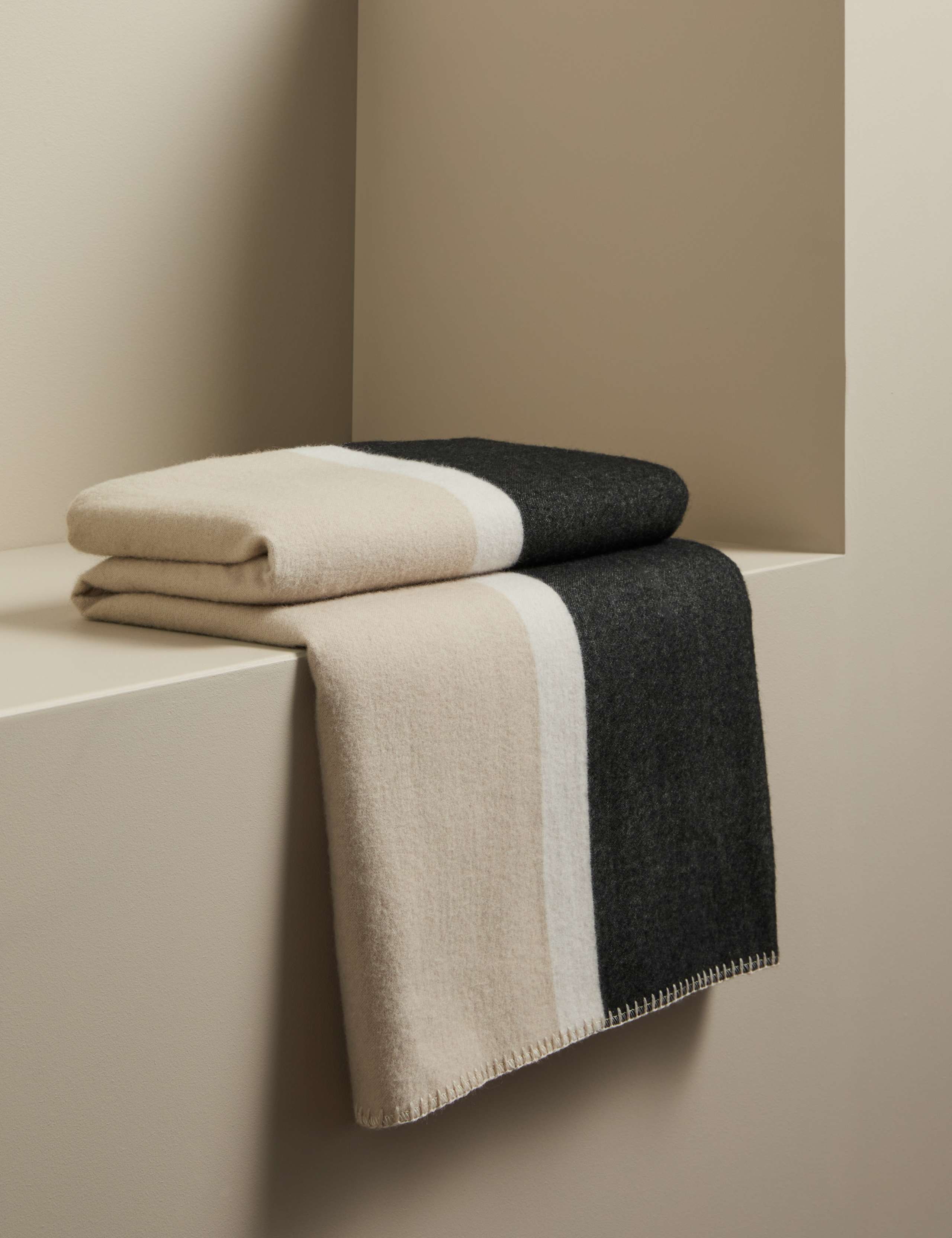 Kelly Hoppen Wool Blend Colour Block Brushed Throw 1 of 7