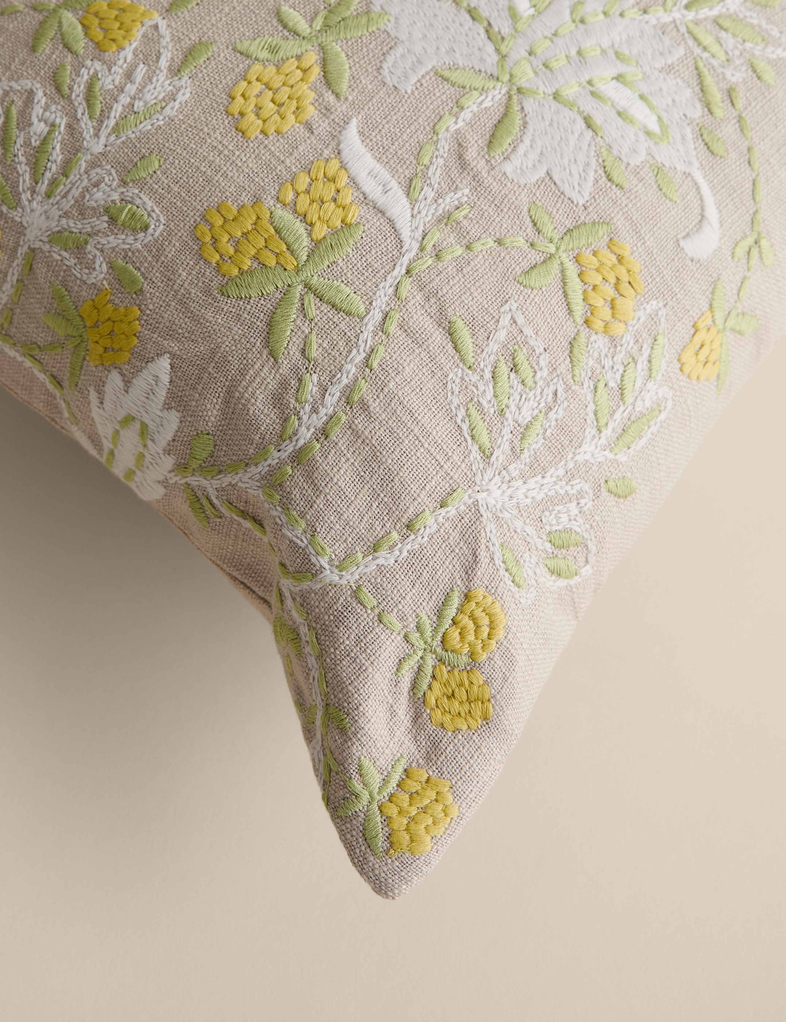 Pure Cotton Floral Embroidered Bolster Cushion 4 of 6
