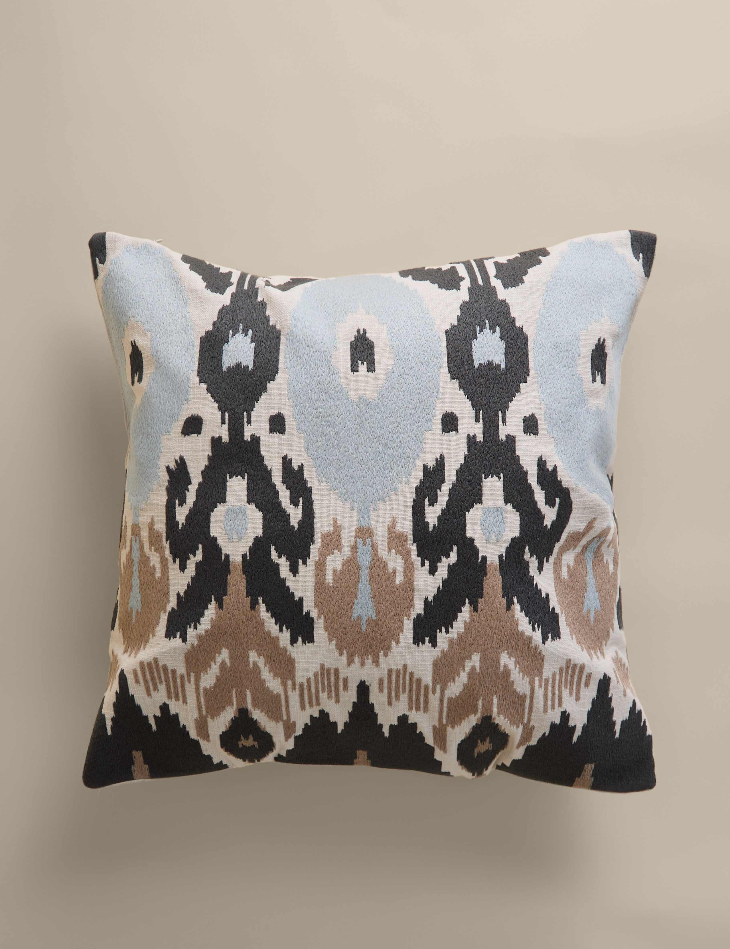 Pure Cotton Embroidered Ikat Cushion 1 of 4