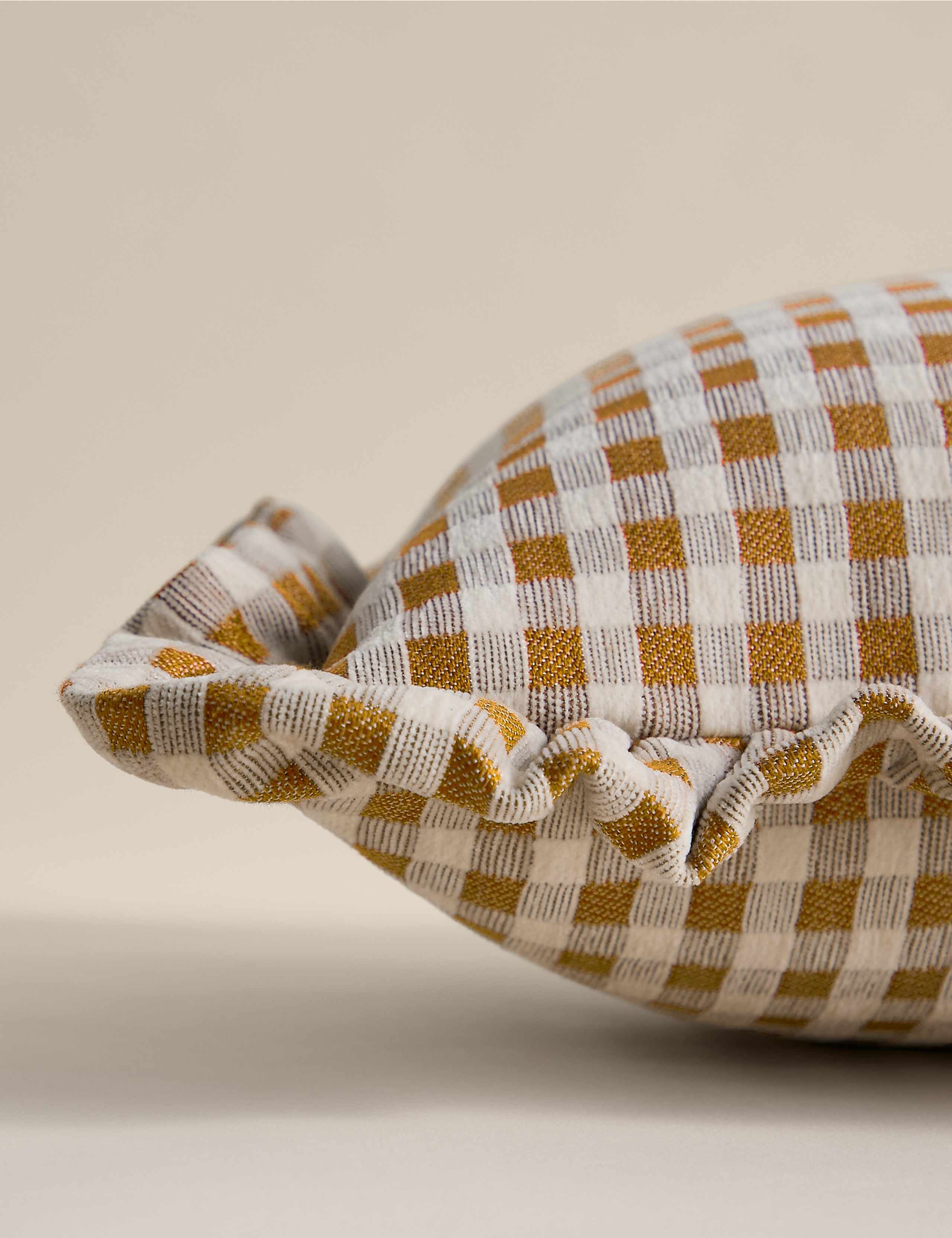 Chenille Woven Gingham Bolster Cushion 2 of 4