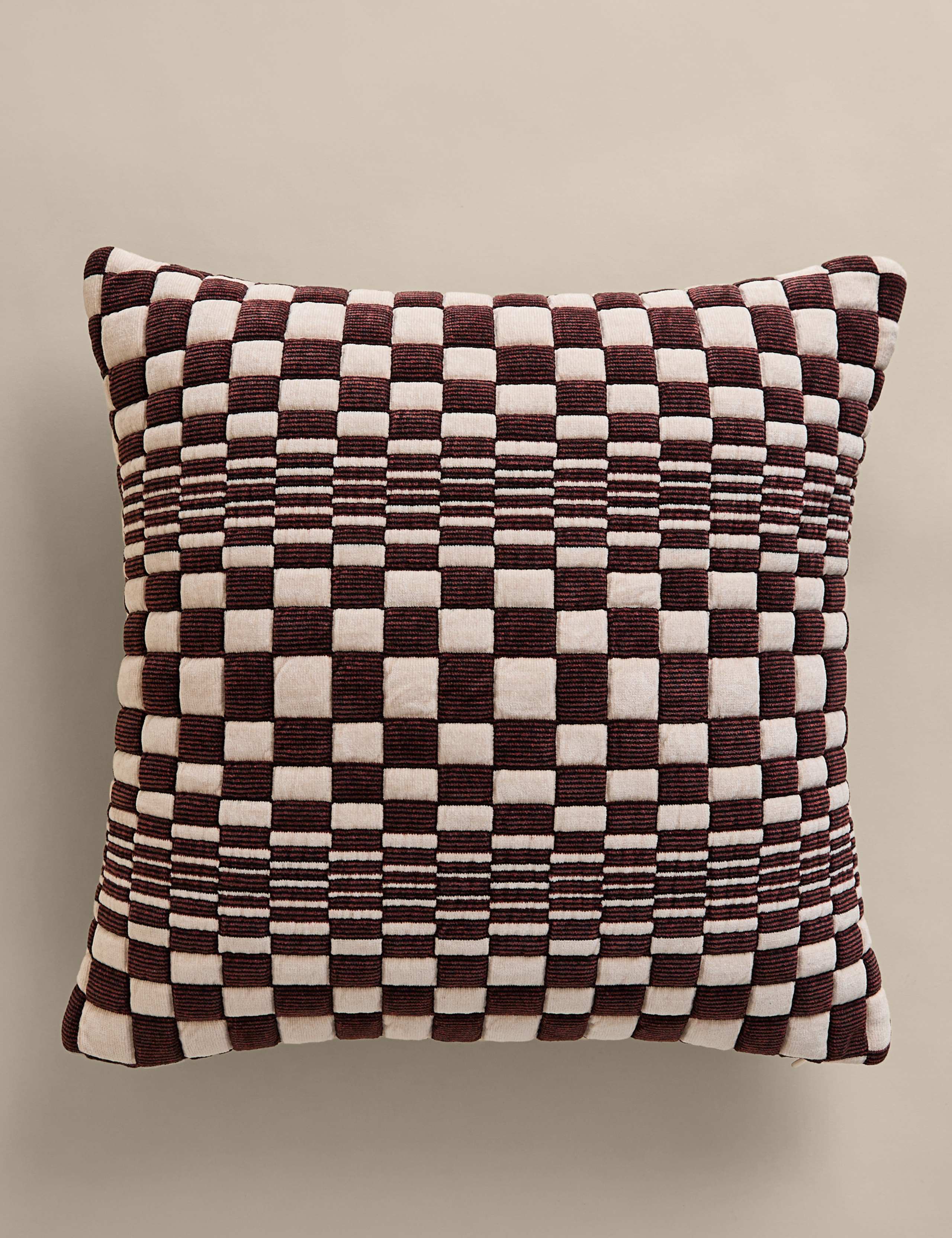 Chenille Checked Quilted Cushion 1 of 4